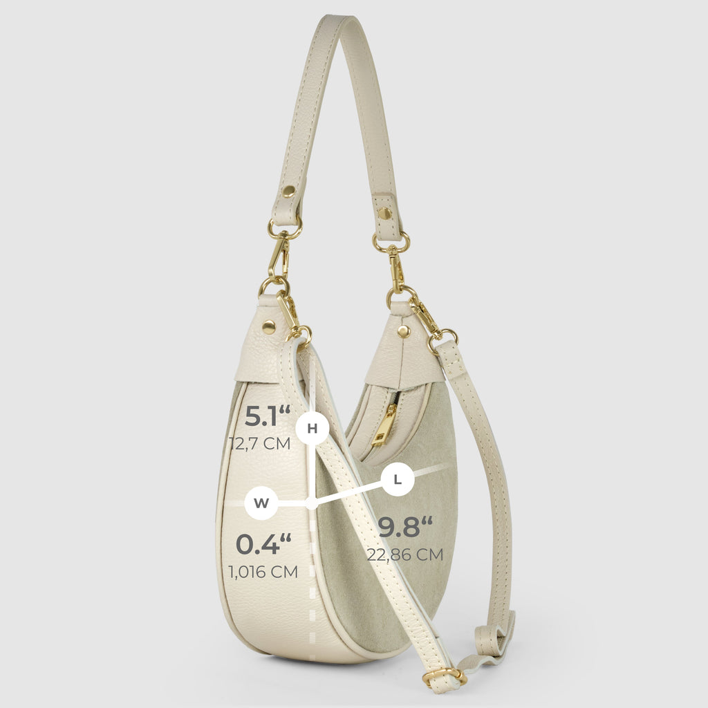 Genuine Italian Suede & Calf Leather Crescent Shoulder Bag