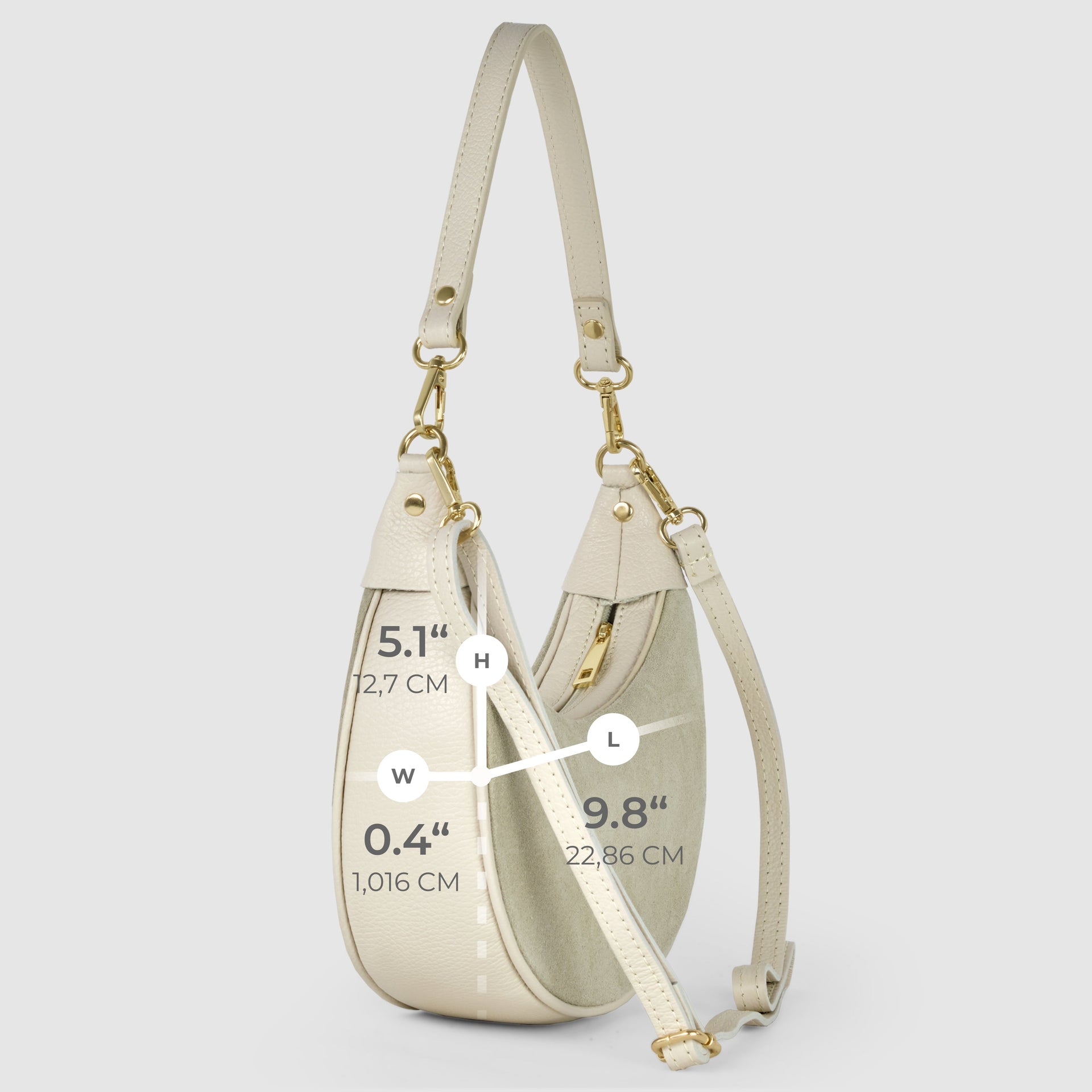 Genuine Italian Suede & Calf Leather Crescent Shoulder Bag