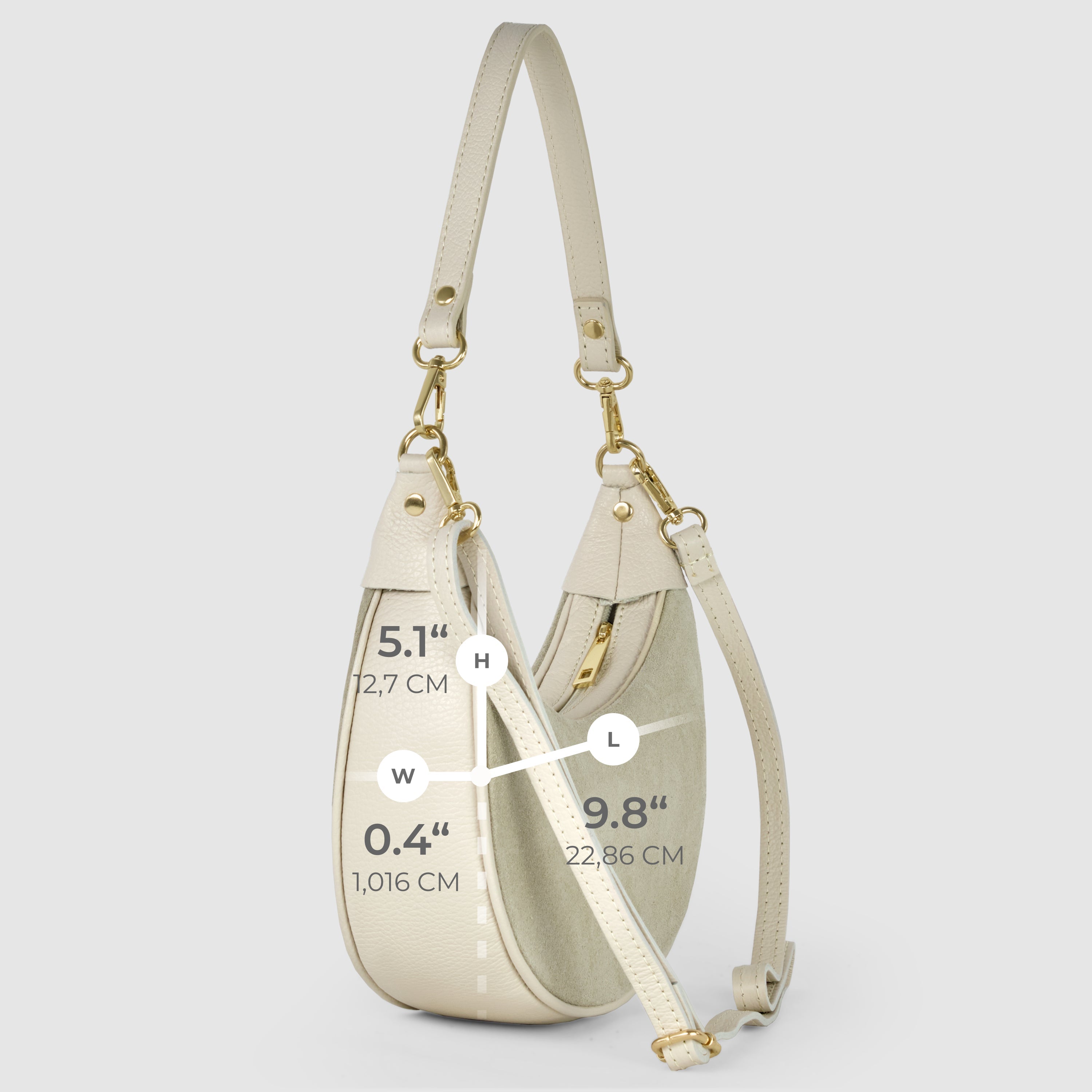 Genuine Italian Suede & Calf Leather Crescent Shoulder Bag