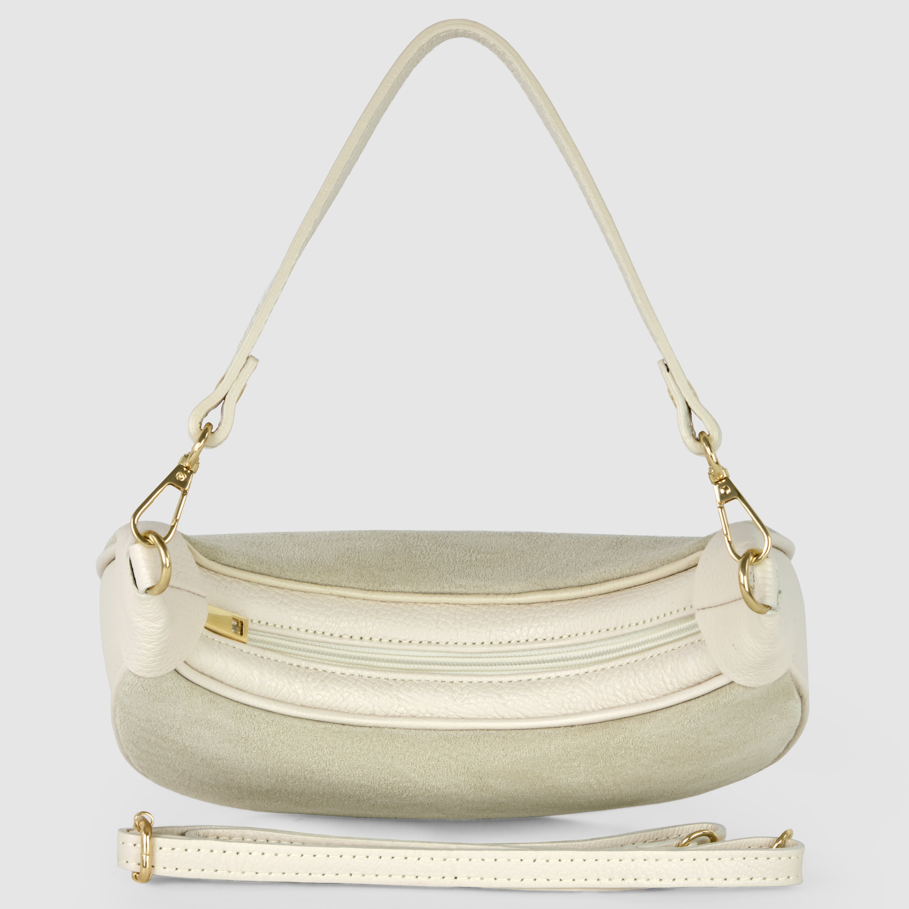 Genuine Italian Suede & Calf Leather Crescent Shoulder Bag