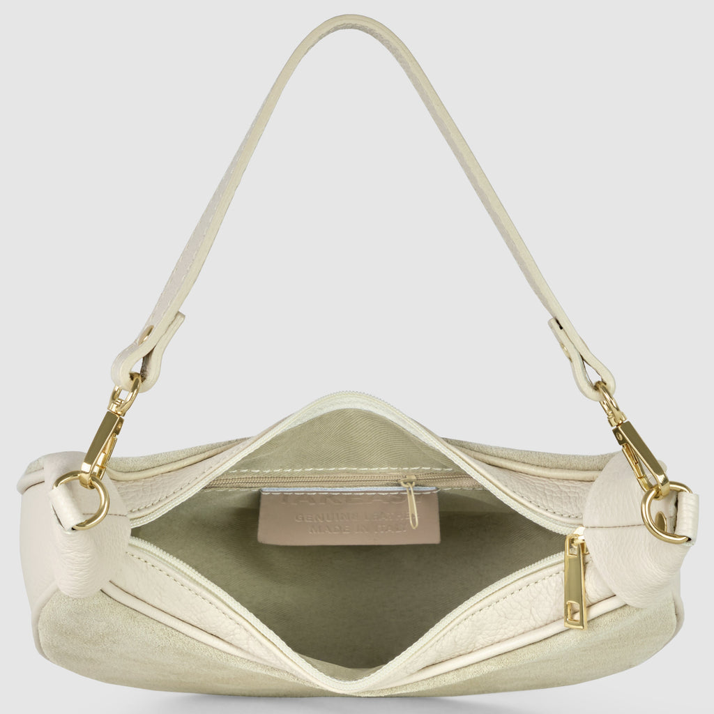 Genuine Italian Suede & Calf Leather Crescent Shoulder Bag
