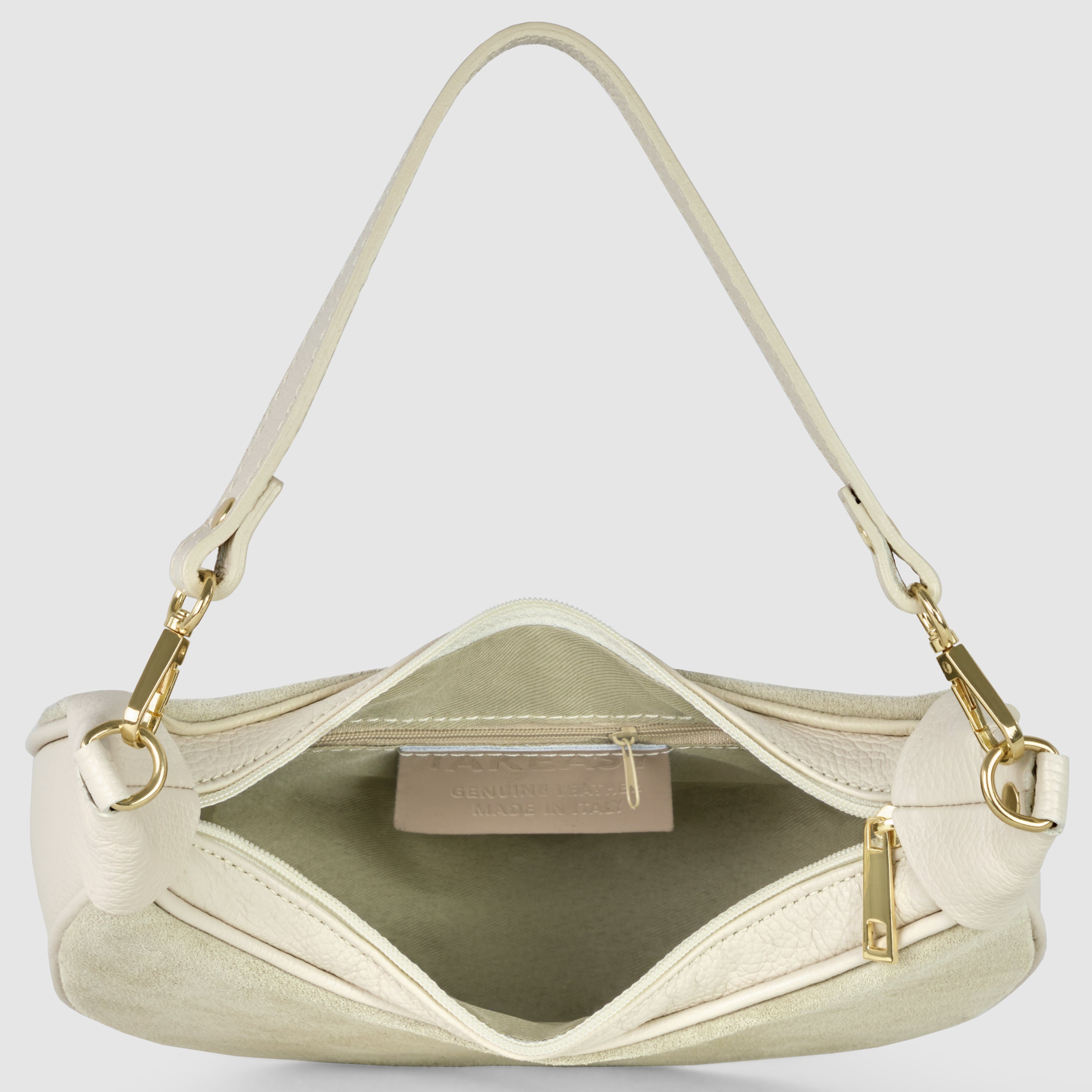 Genuine Italian Suede & Calf Leather Crescent Shoulder Bag