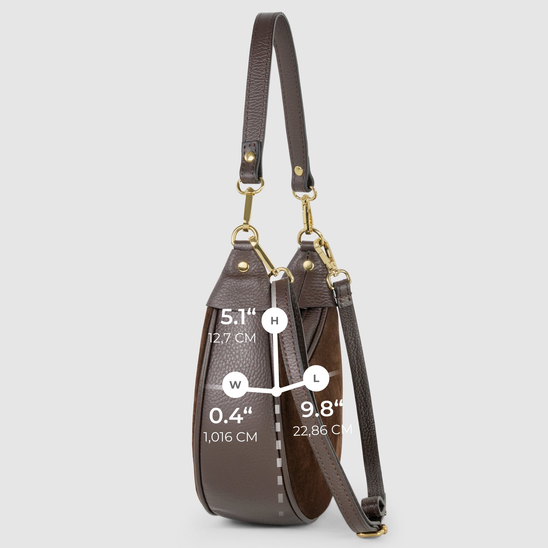 Genuine Italian Suede & Calf Leather Crescent Shoulder Bag