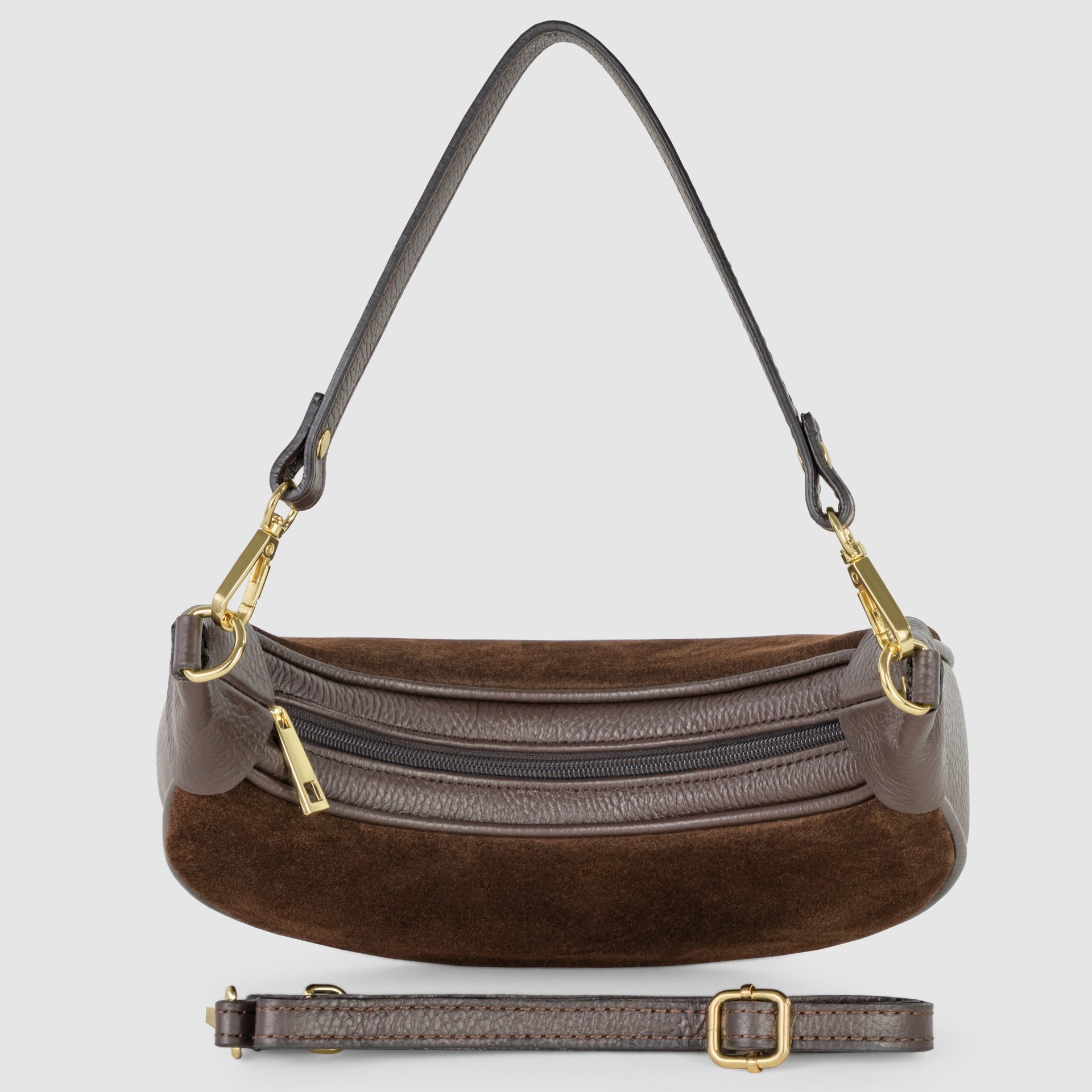 Genuine Italian Suede & Calf Leather Crescent Shoulder Bag