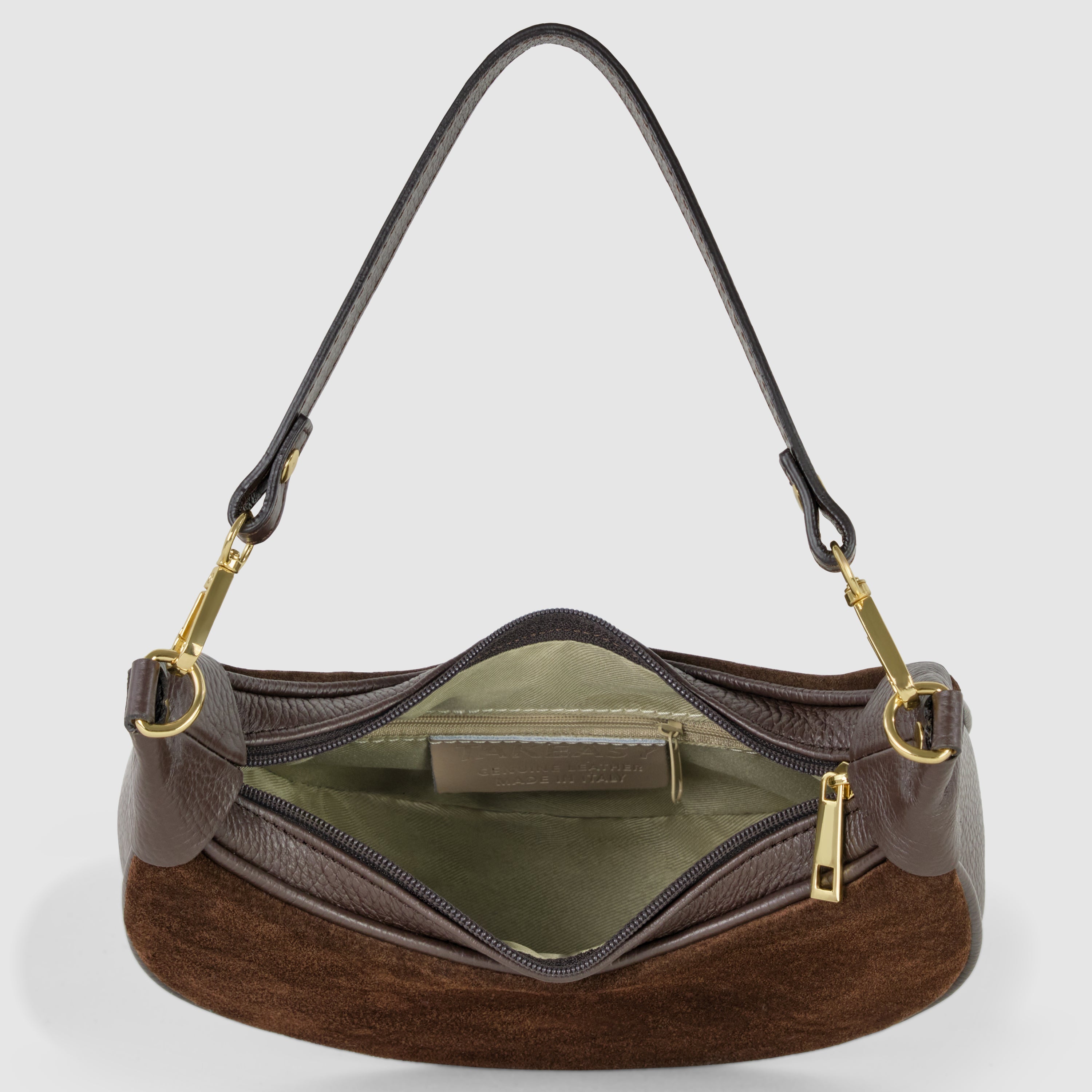 Genuine Italian Suede & Calf Leather Crescent Shoulder Bag