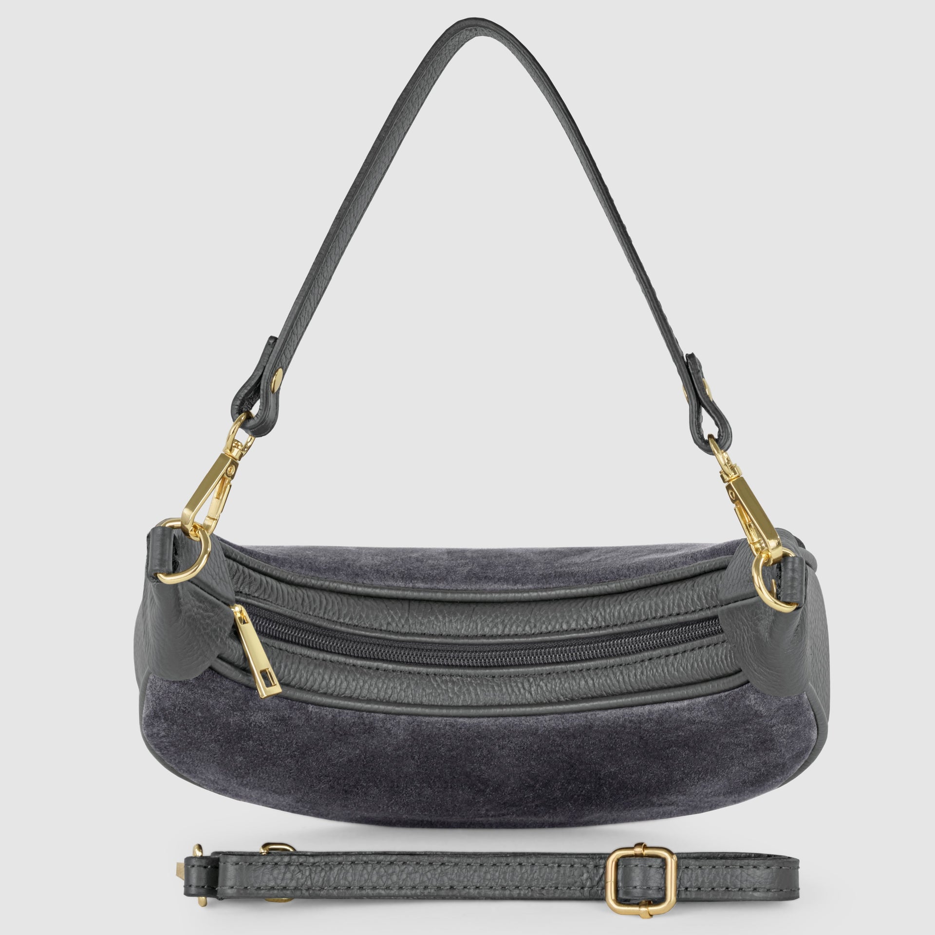 Genuine Italian Suede & Calf Leather Crescent Shoulder Bag