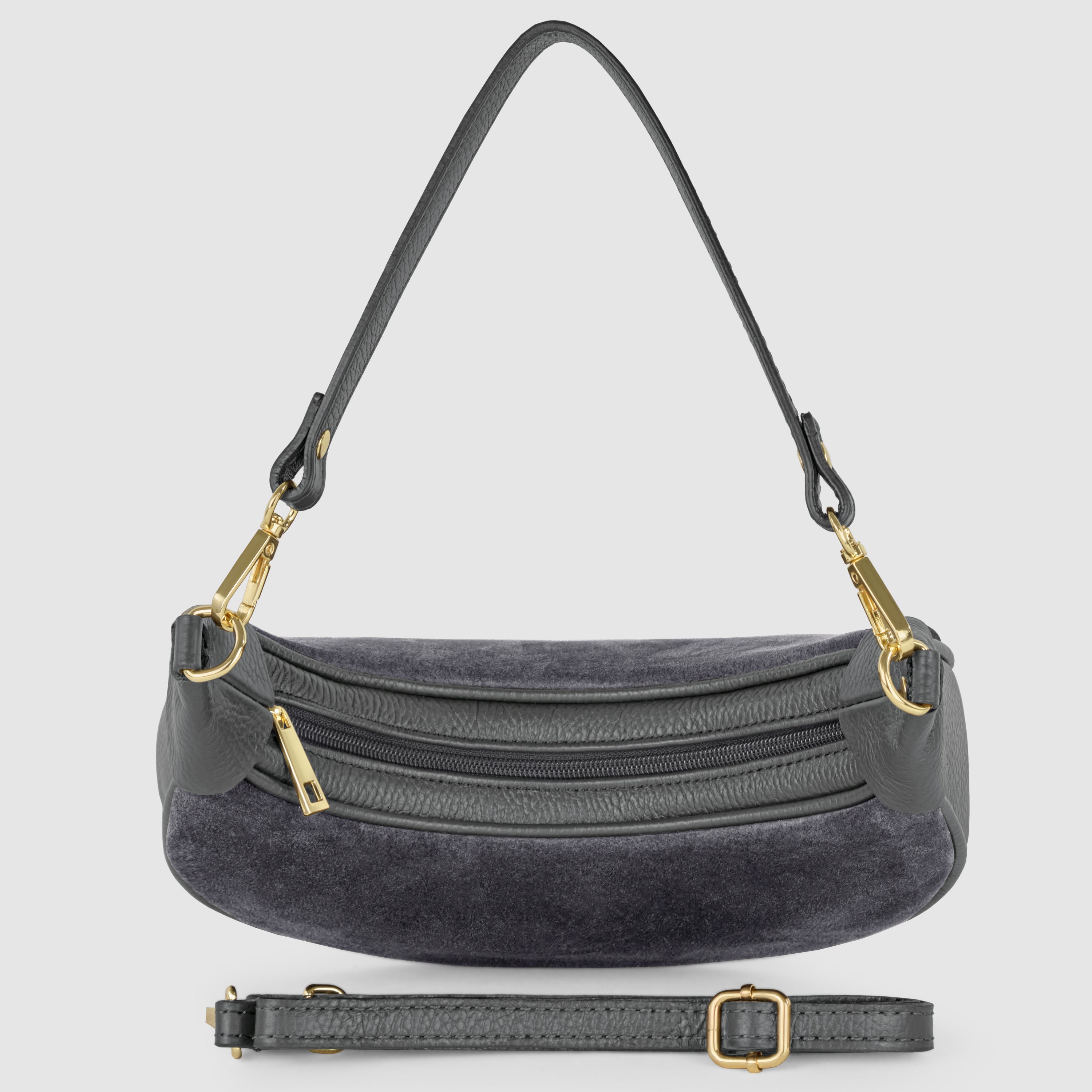 Genuine Italian Suede & Calf Leather Crescent Shoulder Bag