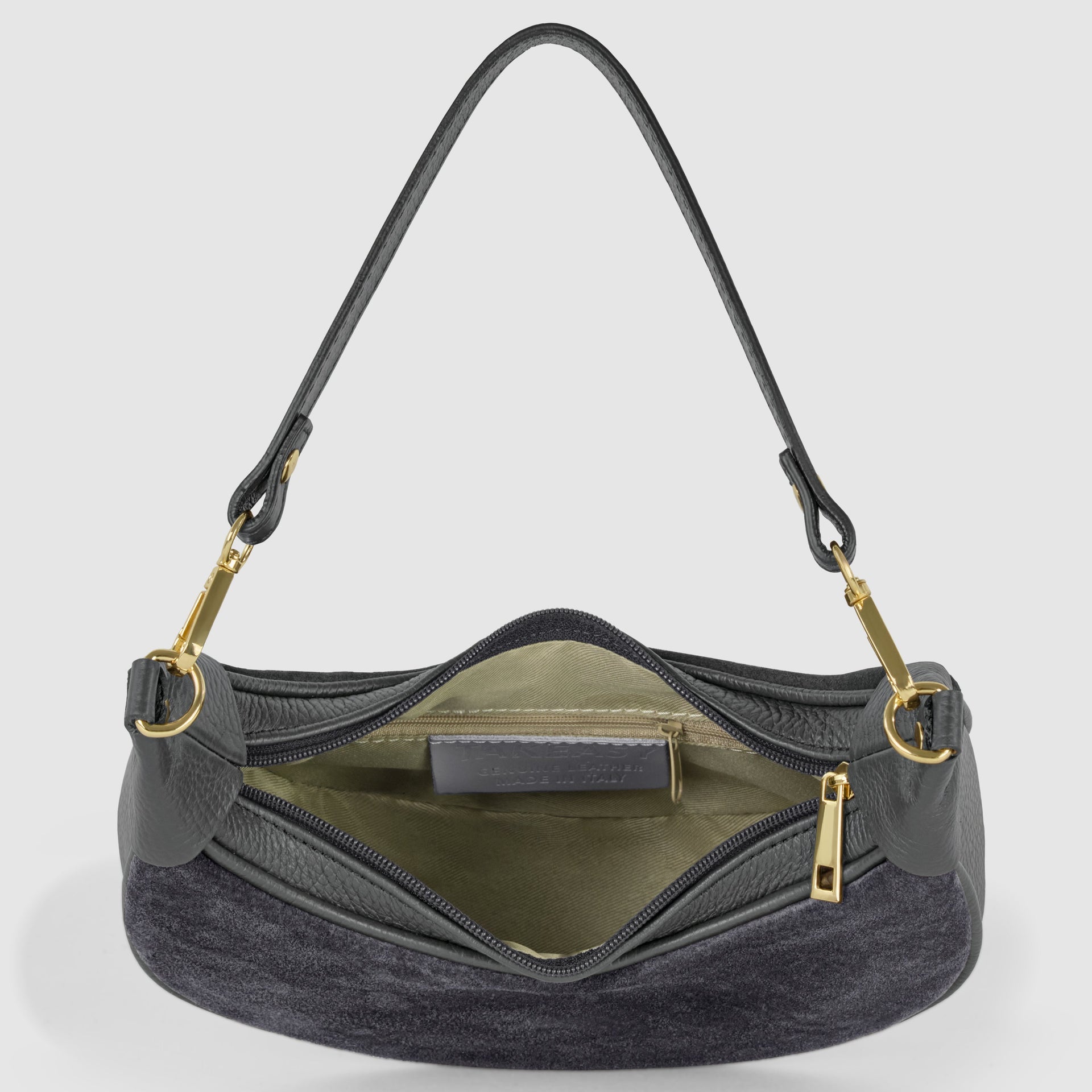 Genuine Italian Suede & Calf Leather Crescent Shoulder Bag