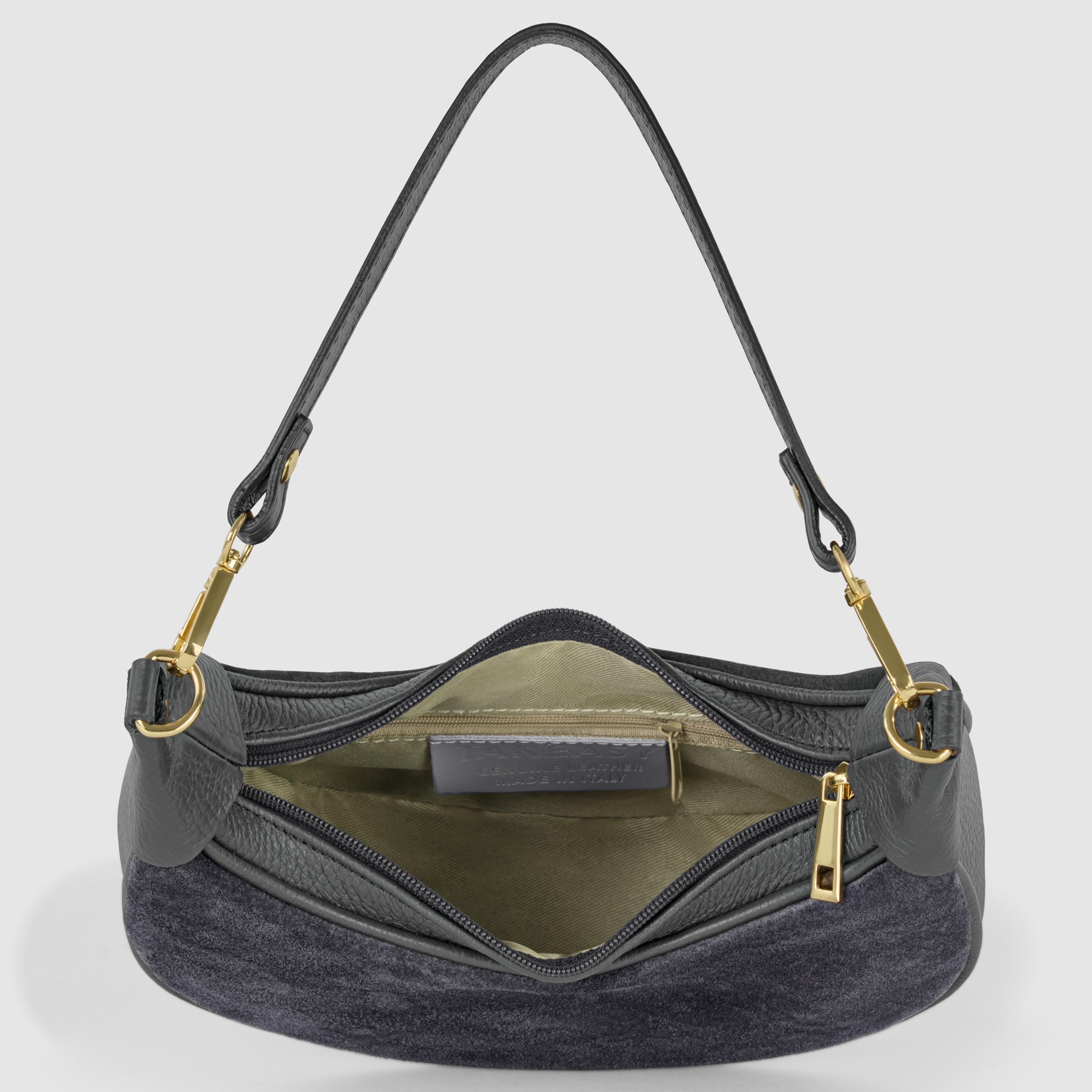 Genuine Italian Suede & Calf Leather Crescent Shoulder Bag
