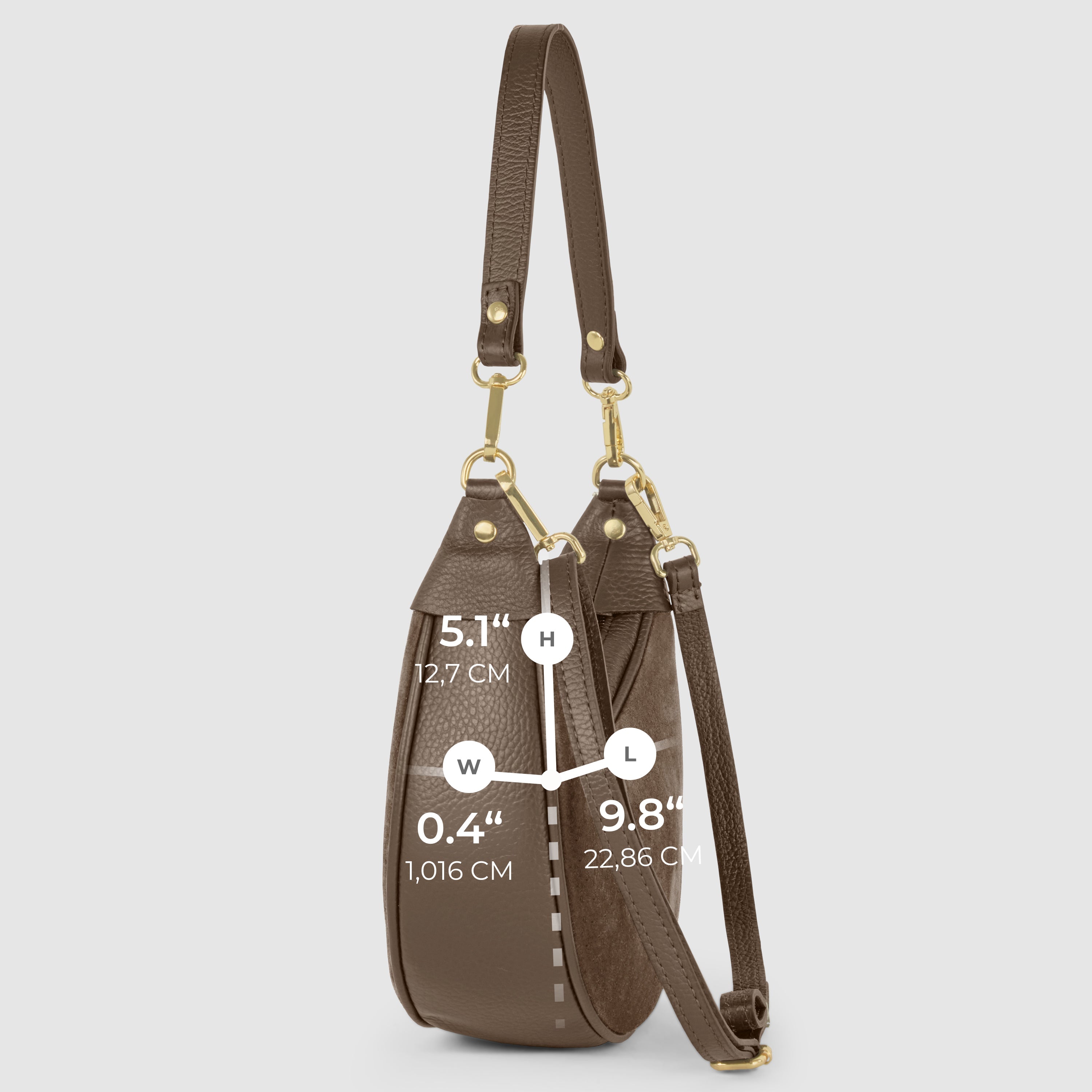 Genuine Italian Suede & Calf Leather Crescent Shoulder Bag