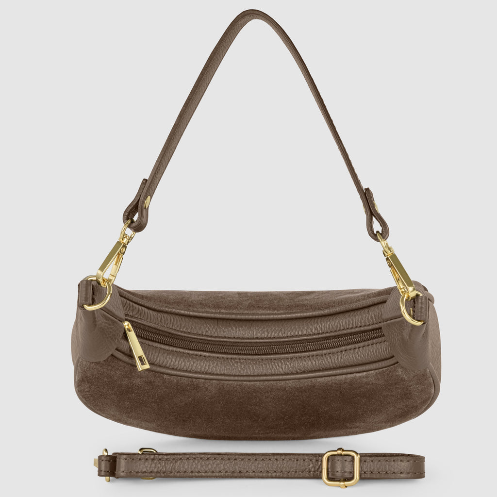 Genuine Italian Suede & Calf Leather Crescent Shoulder Bag