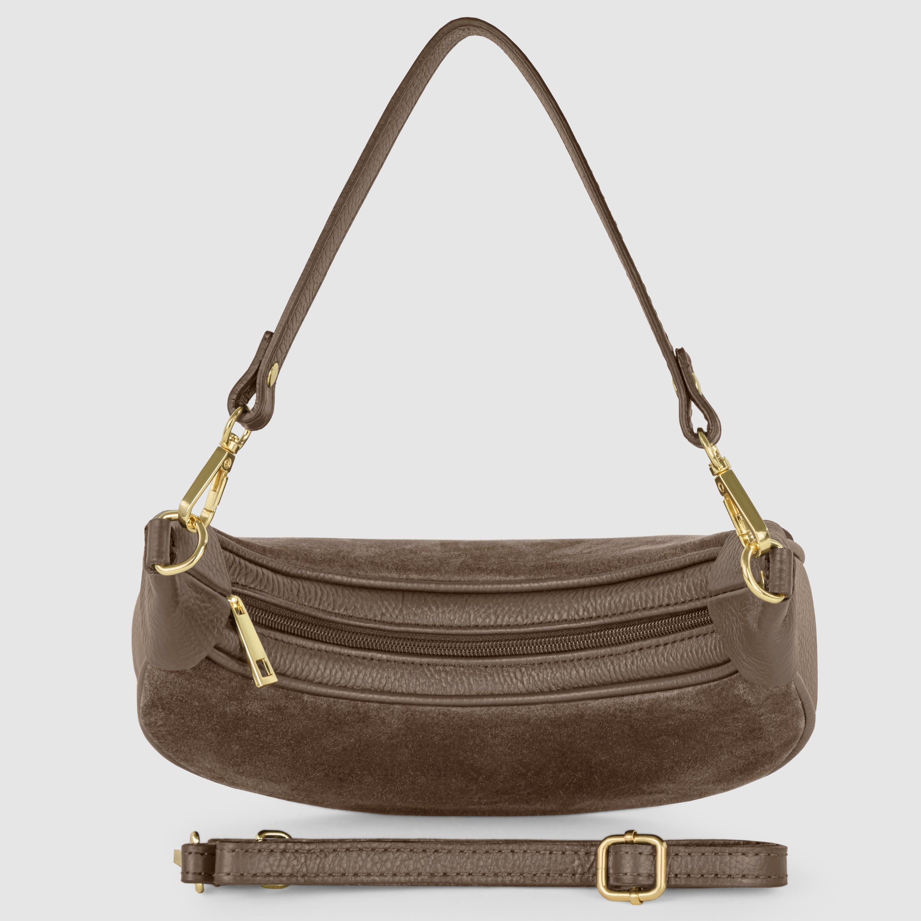 Genuine Italian Suede & Calf Leather Crescent Shoulder Bag