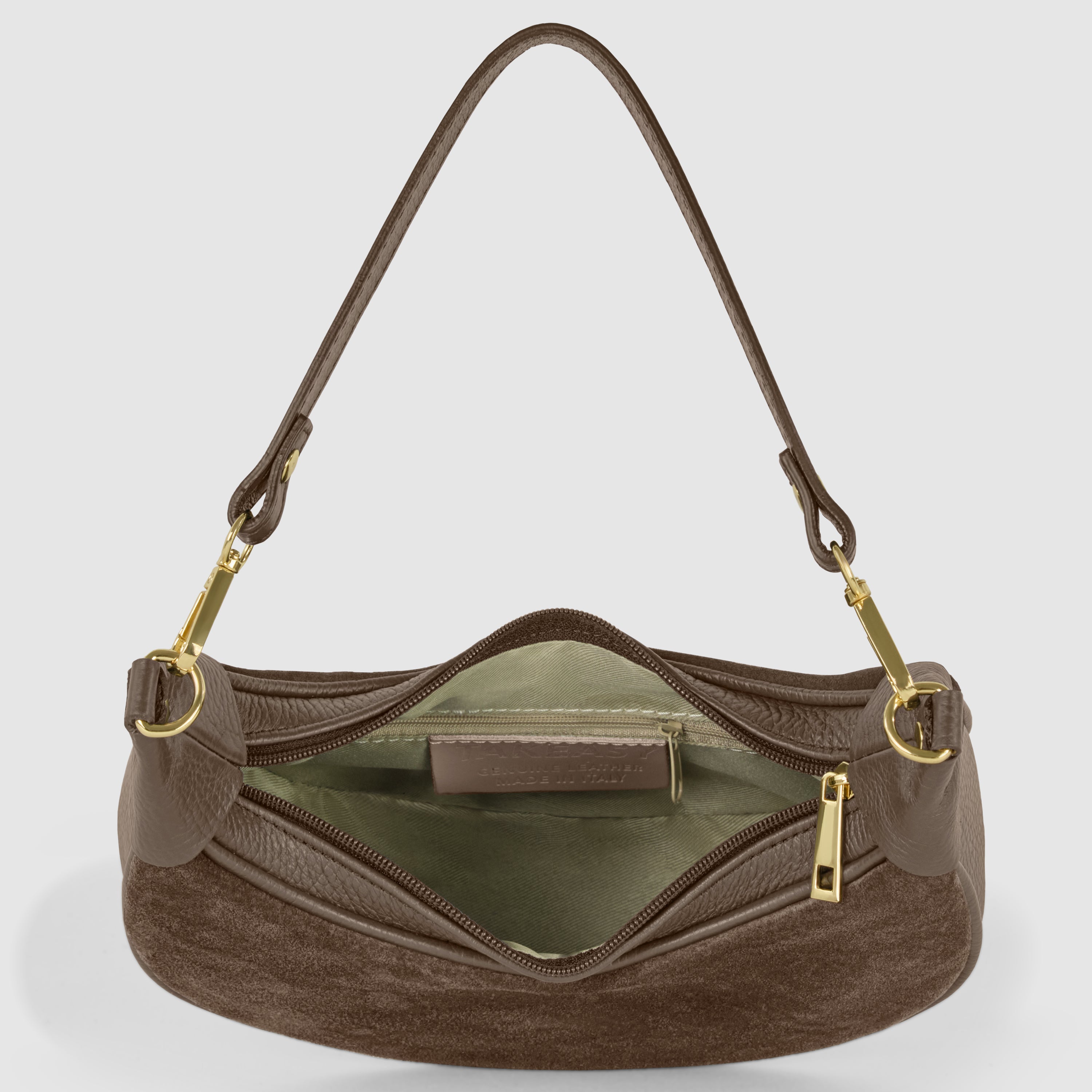 Genuine Italian Suede & Calf Leather Crescent Shoulder Bag