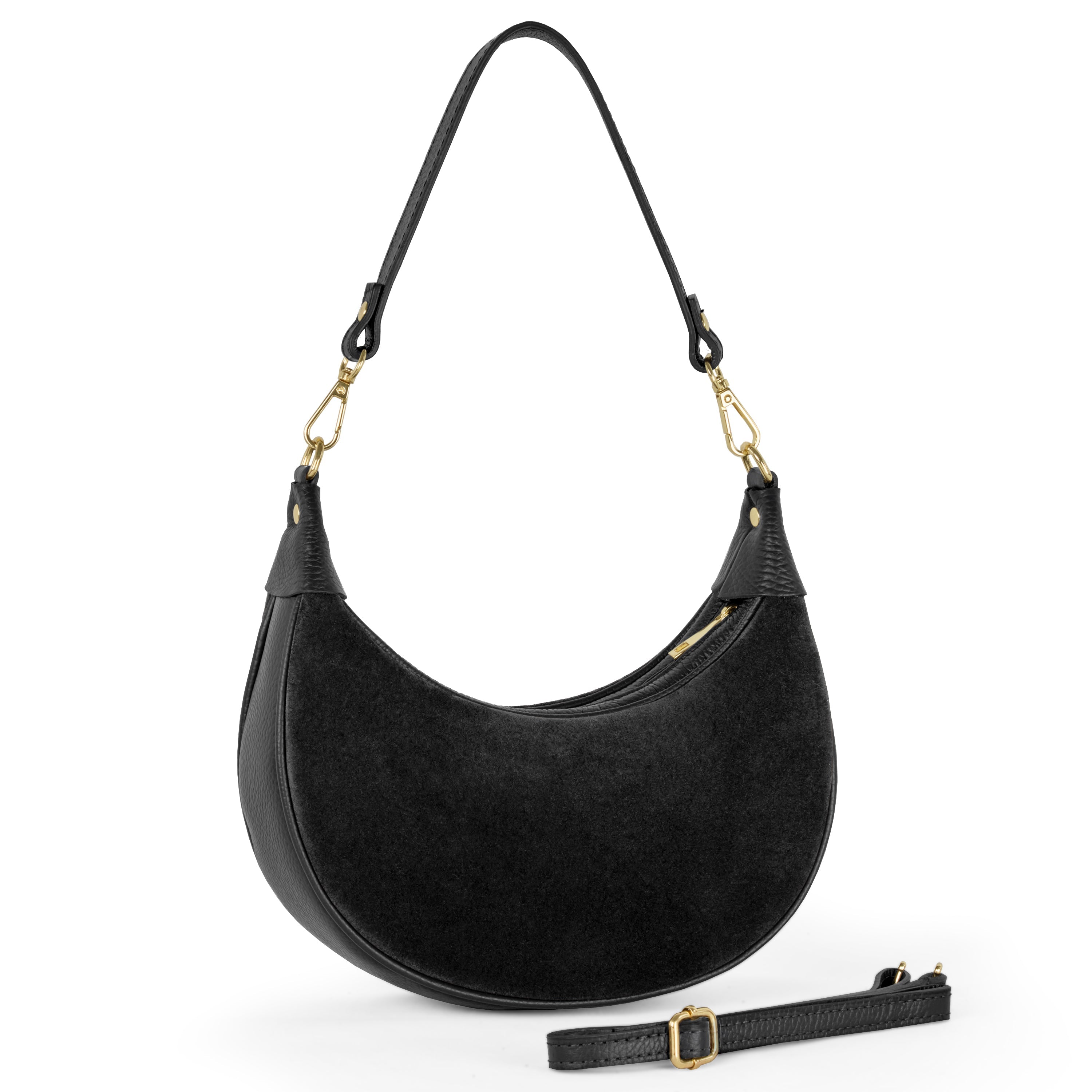 Genuine Italian Suede & Calf Leather Crescent Shoulder Bag