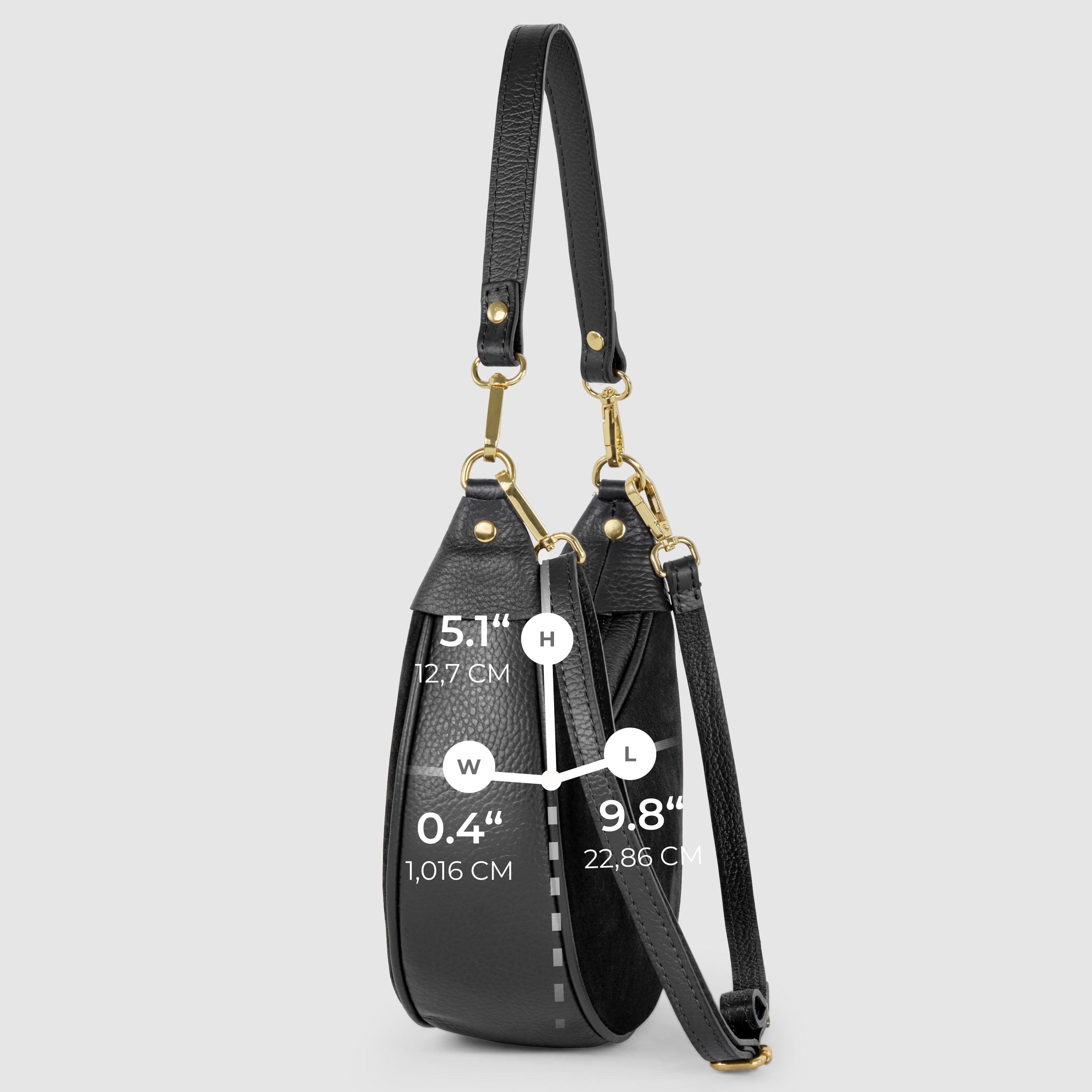 Genuine Italian Suede & Calf Leather Crescent Shoulder Bag