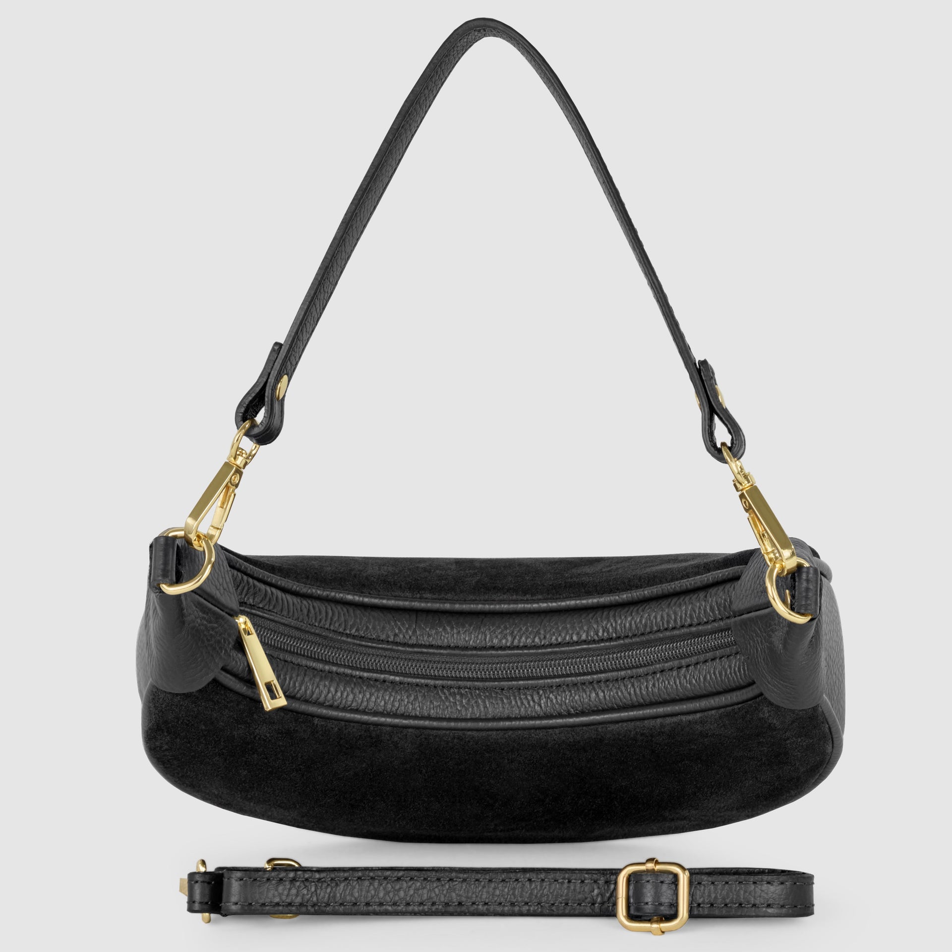 Genuine Italian Suede & Calf Leather Crescent Shoulder Bag