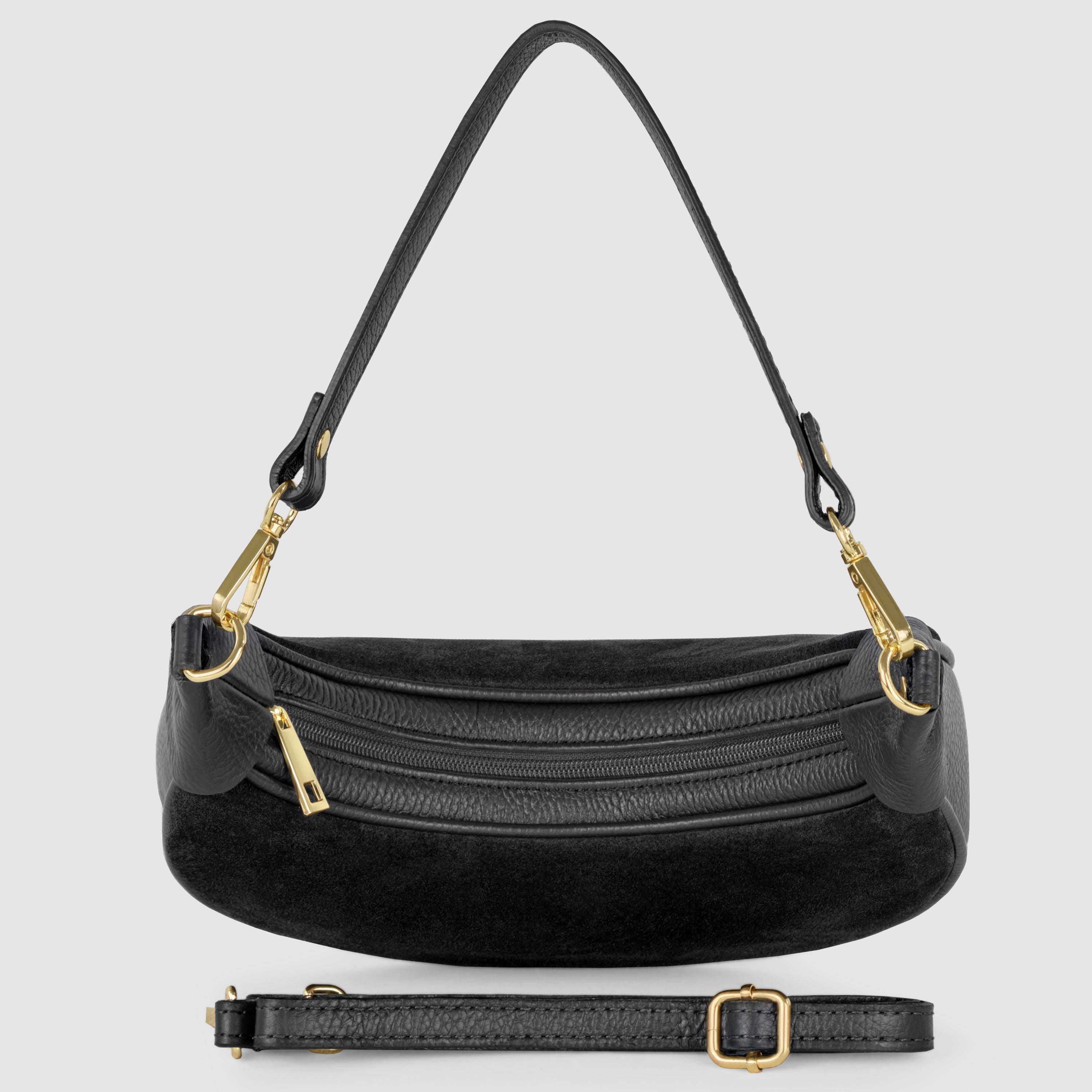 Genuine Italian Suede & Calf Leather Crescent Shoulder Bag
