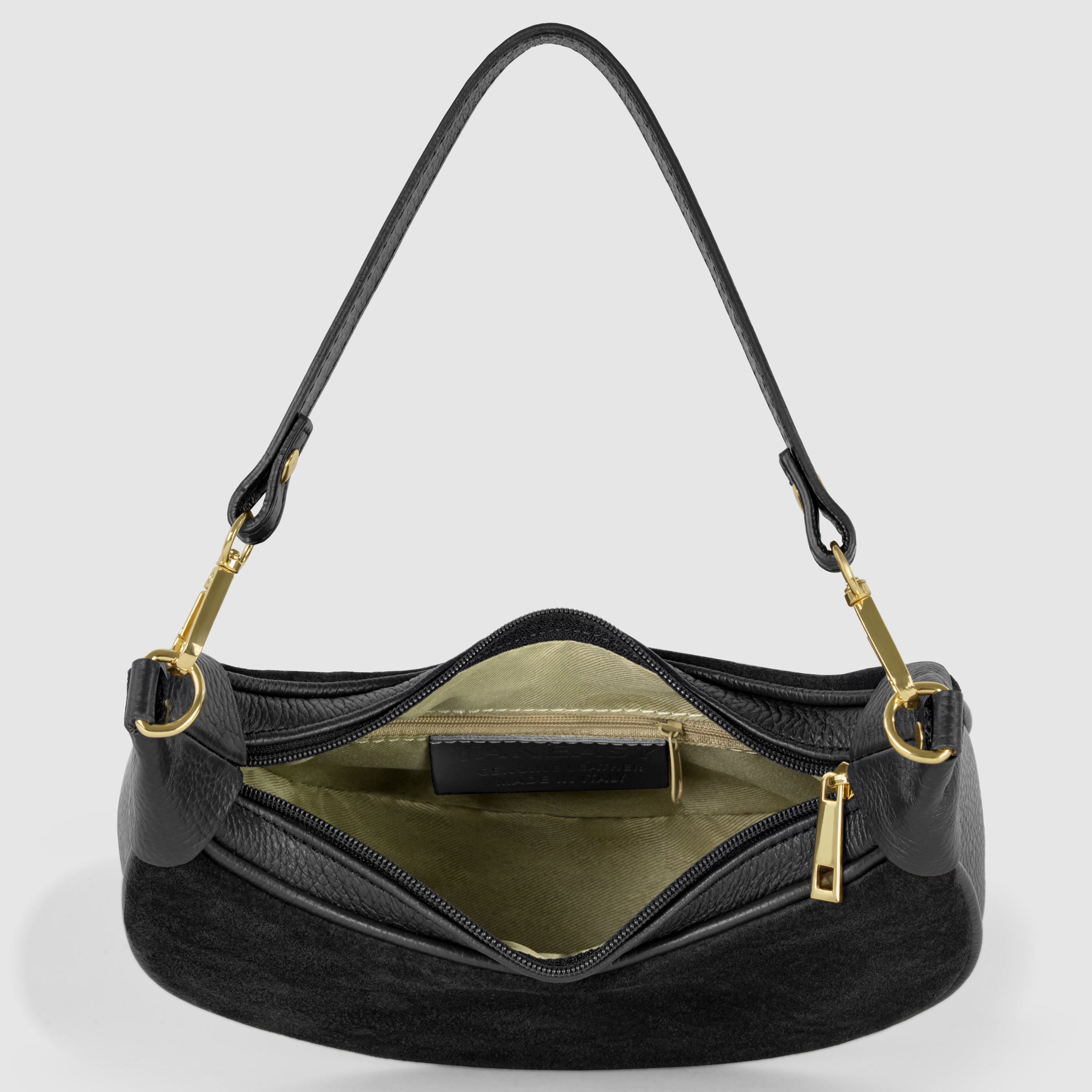 Genuine Italian Suede & Calf Leather Crescent Shoulder Bag