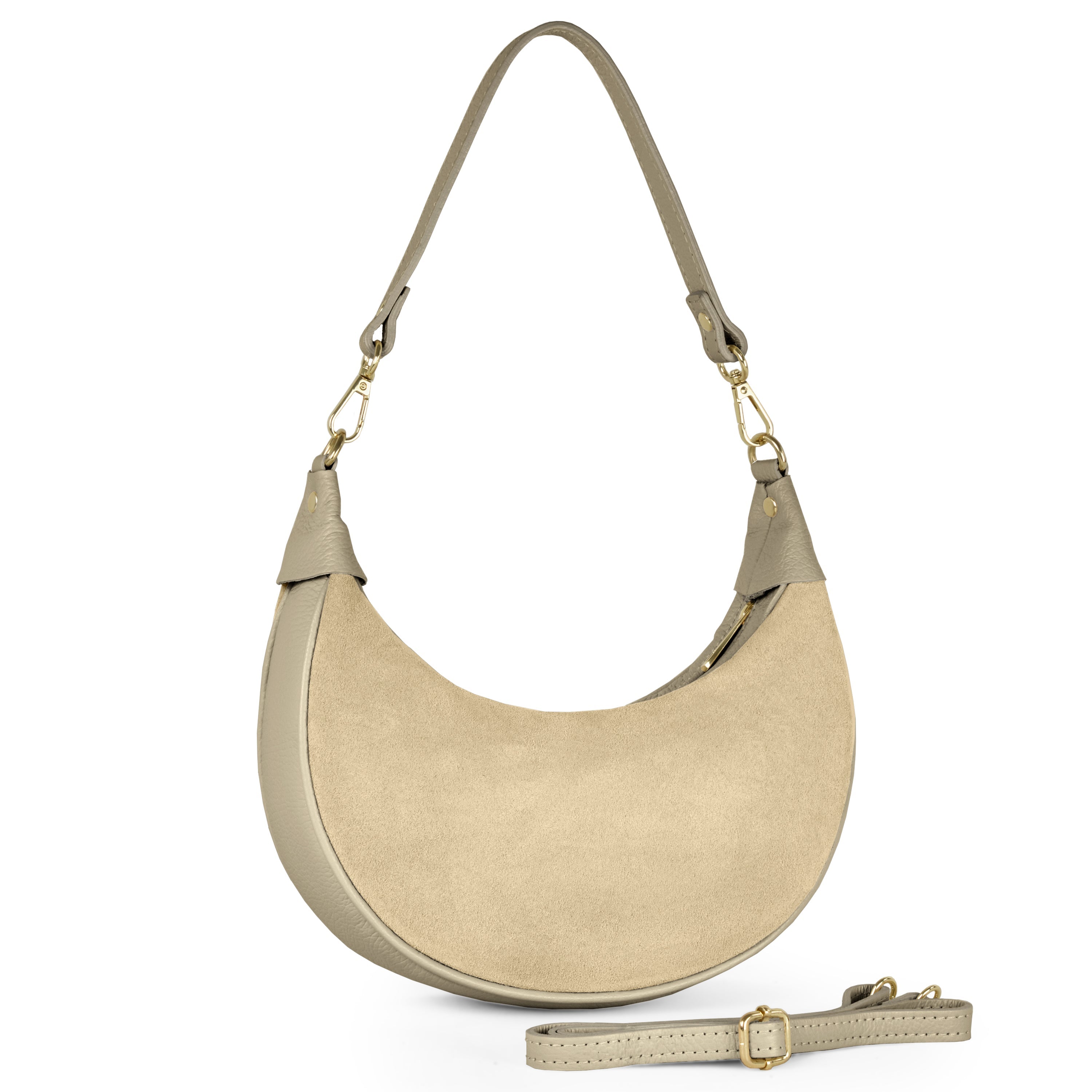 Genuine Italian Suede & Calf Leather Crescent Shoulder Bag