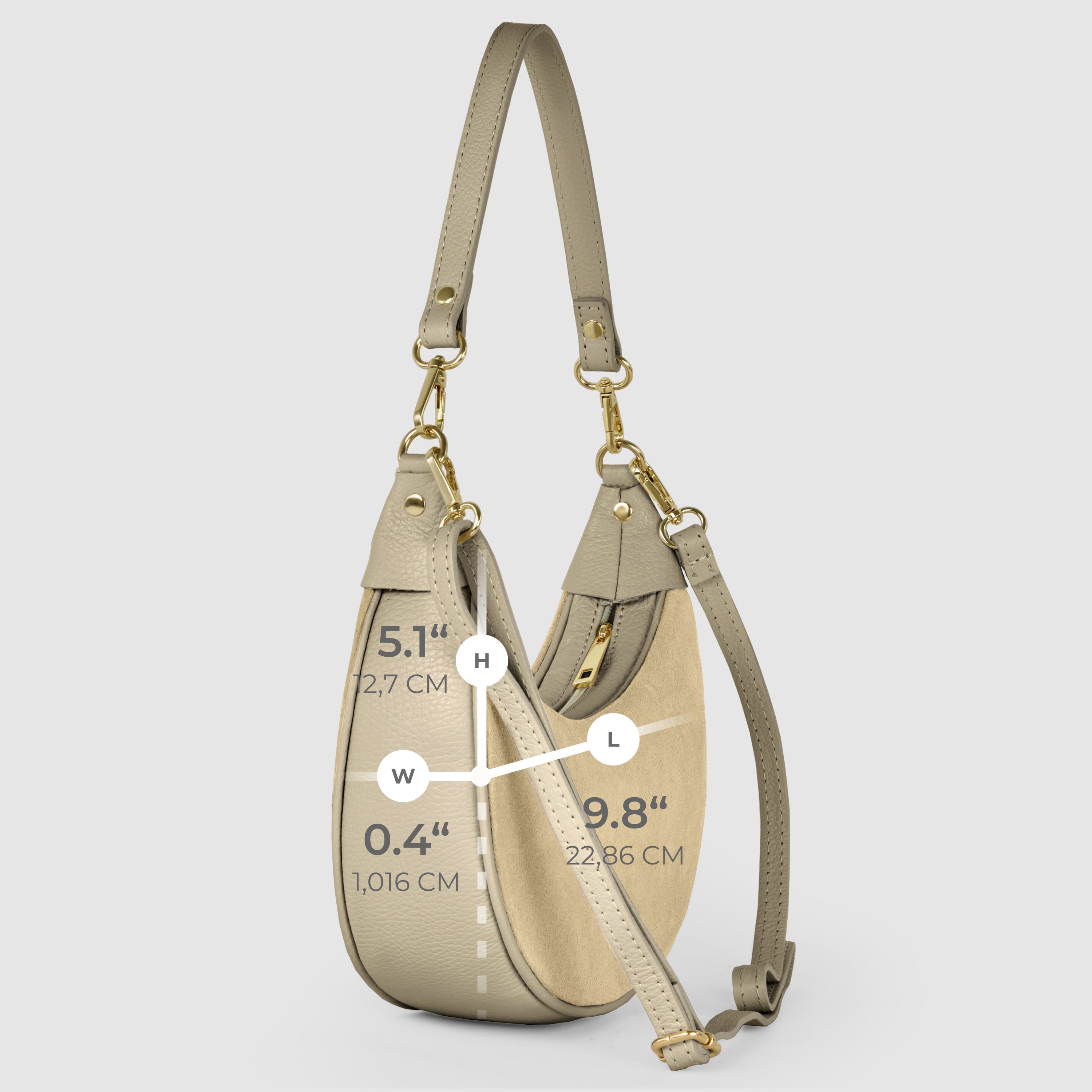 Genuine Italian Suede & Calf Leather Crescent Shoulder Bag