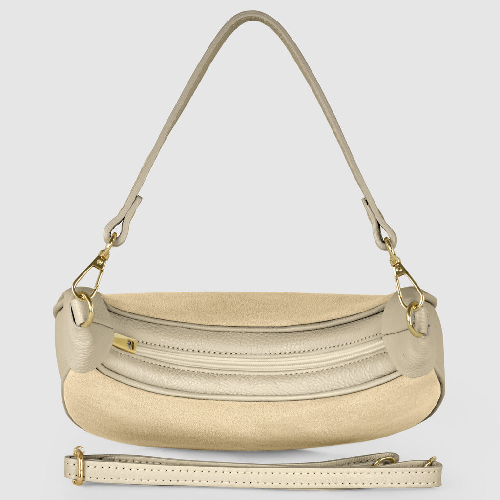 Genuine Italian Suede & Calf Leather Crescent Shoulder Bag