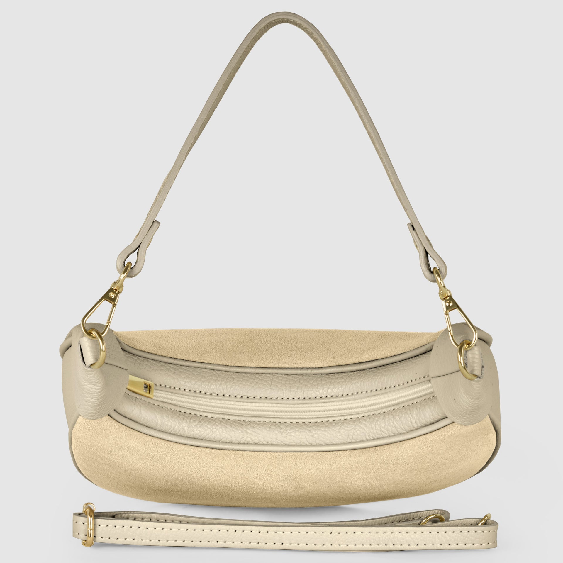 Genuine Italian Suede & Calf Leather Crescent Shoulder Bag