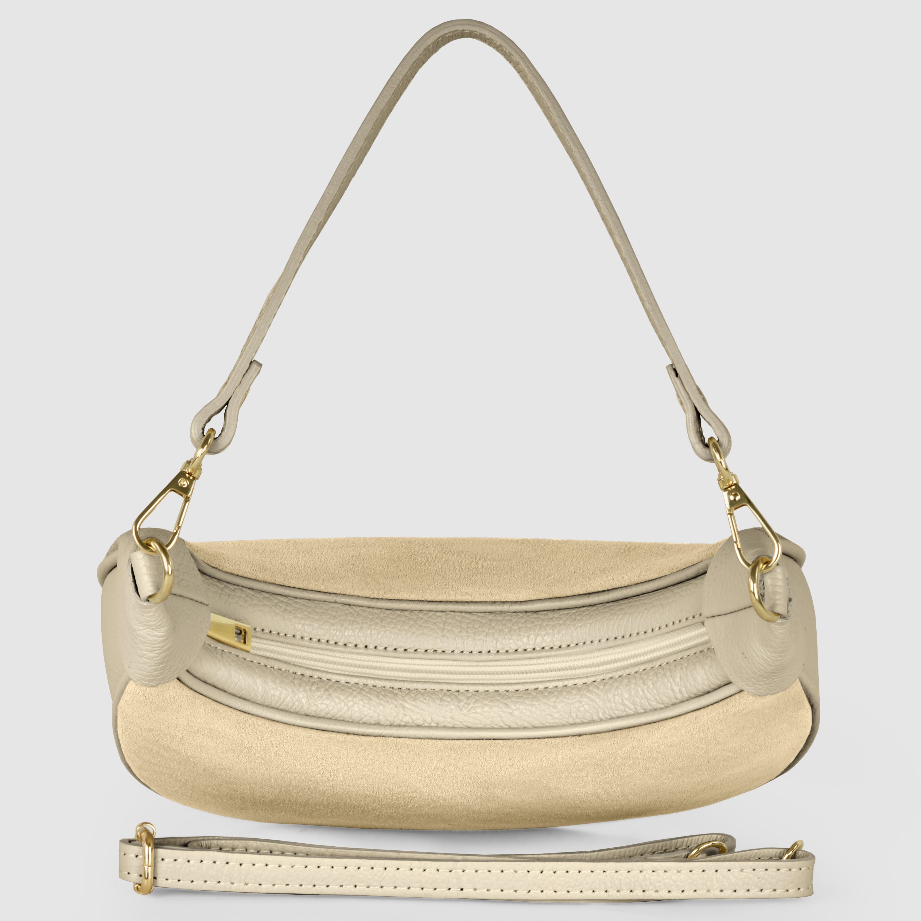 Genuine Italian Suede & Calf Leather Crescent Shoulder Bag