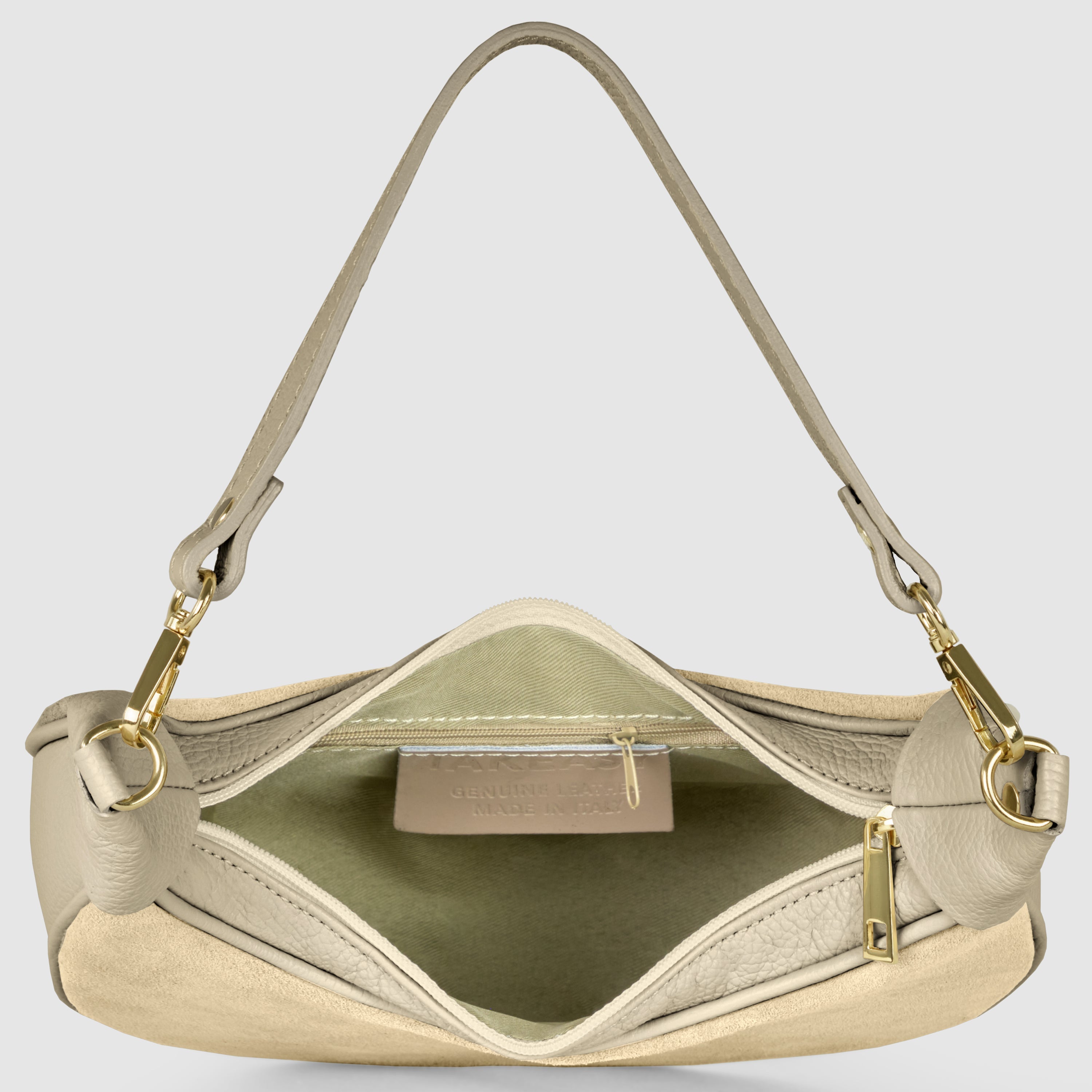 Genuine Italian Suede & Calf Leather Crescent Shoulder Bag