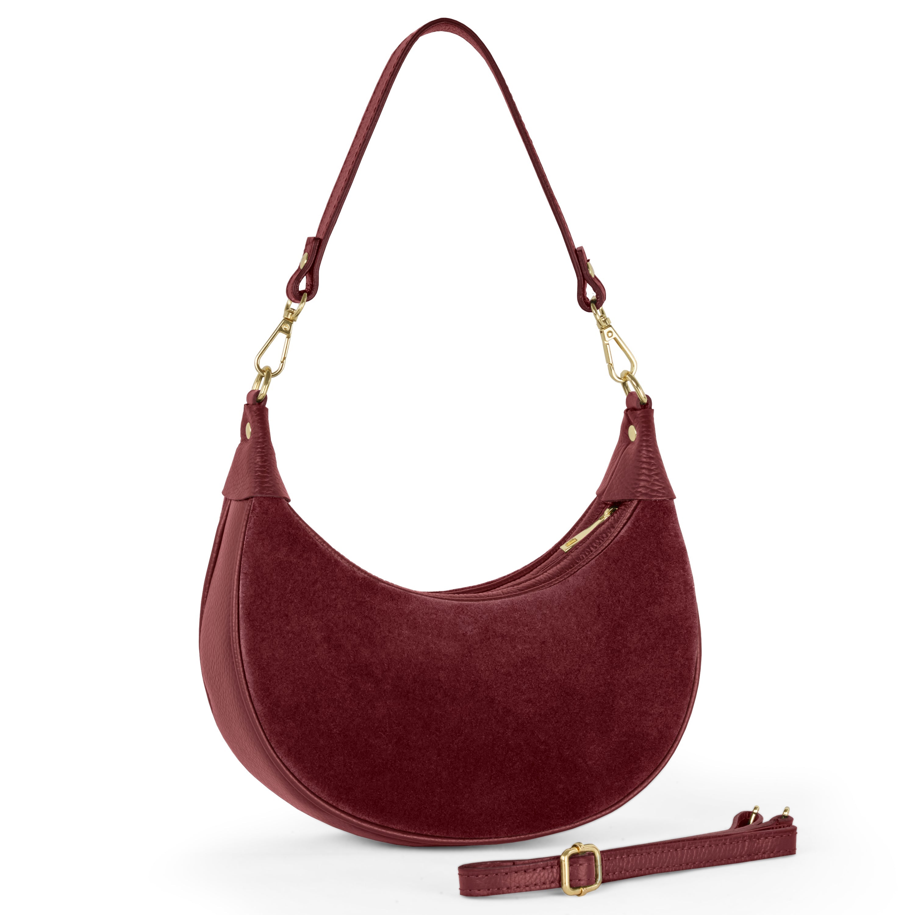 Genuine Italian Suede & Calf Leather Crescent Shoulder Bag