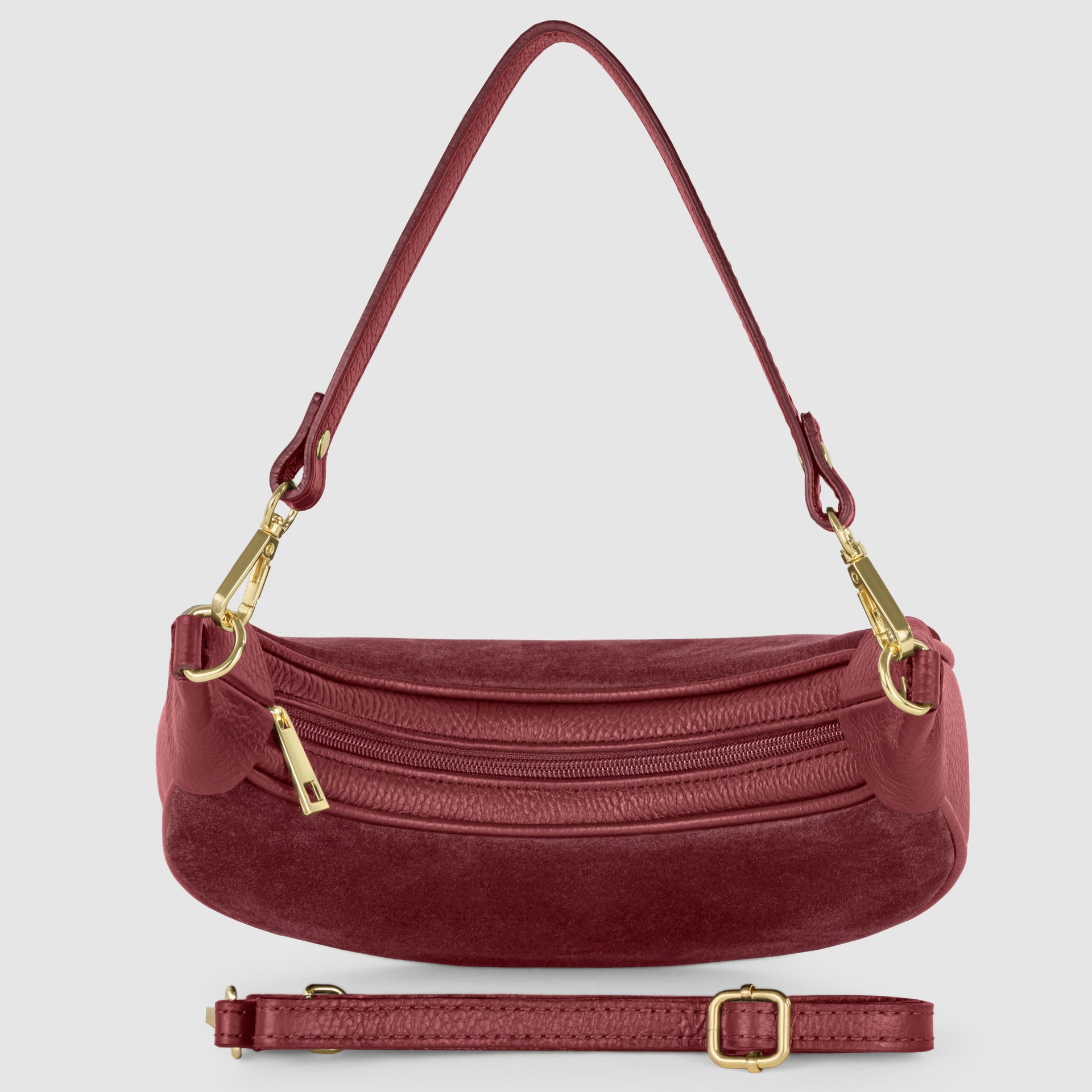 Genuine Italian Suede & Calf Leather Crescent Shoulder Bag