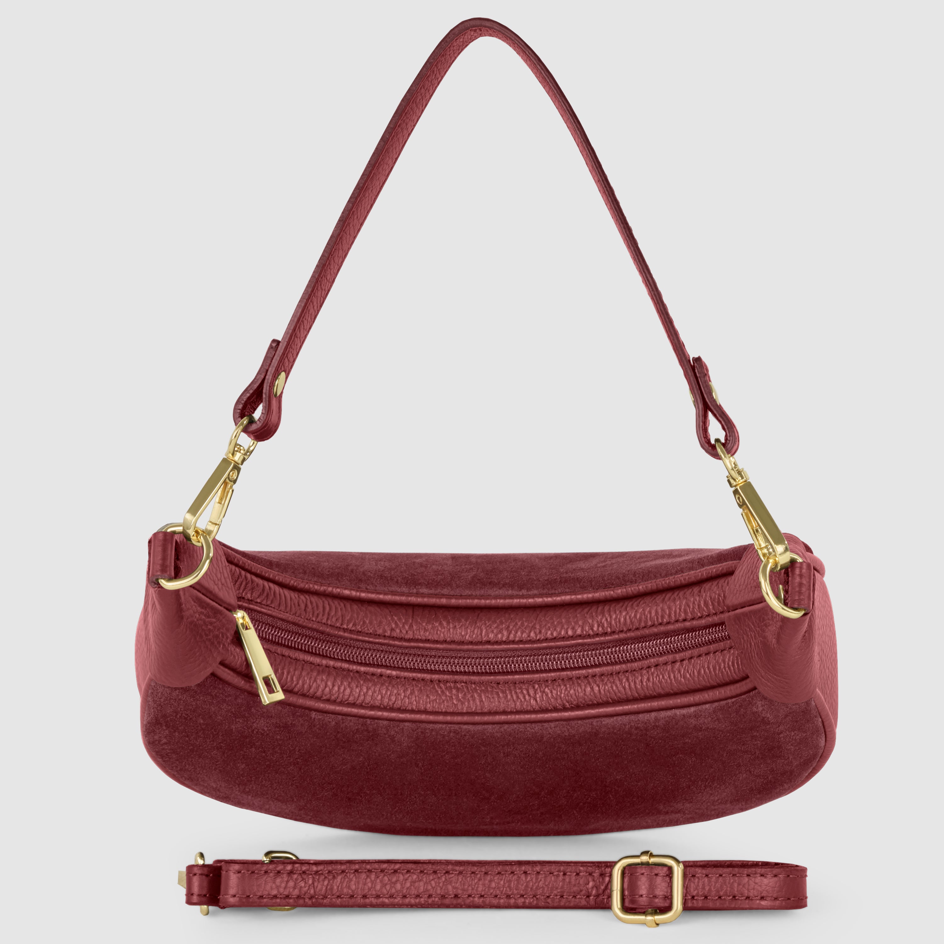 Genuine Italian Suede & Calf Leather Crescent Shoulder Bag