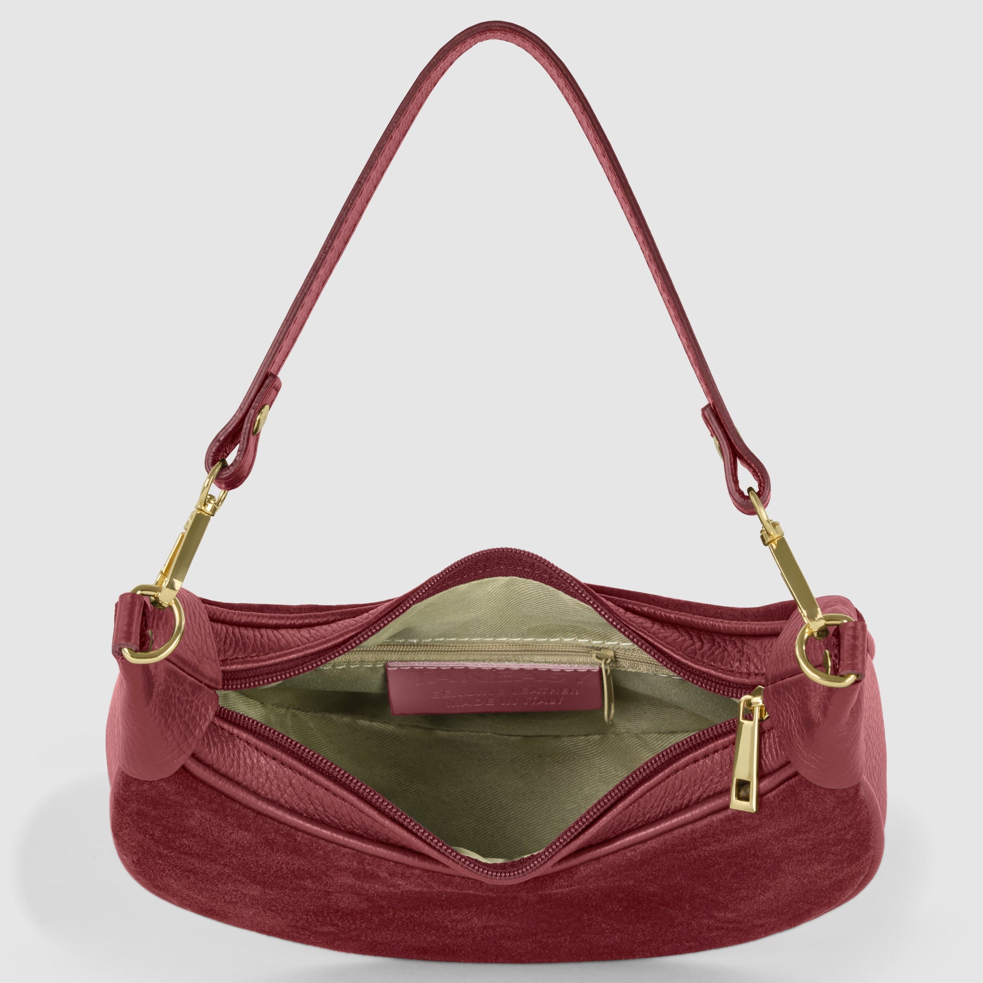 Genuine Italian Suede & Calf Leather Crescent Shoulder Bag