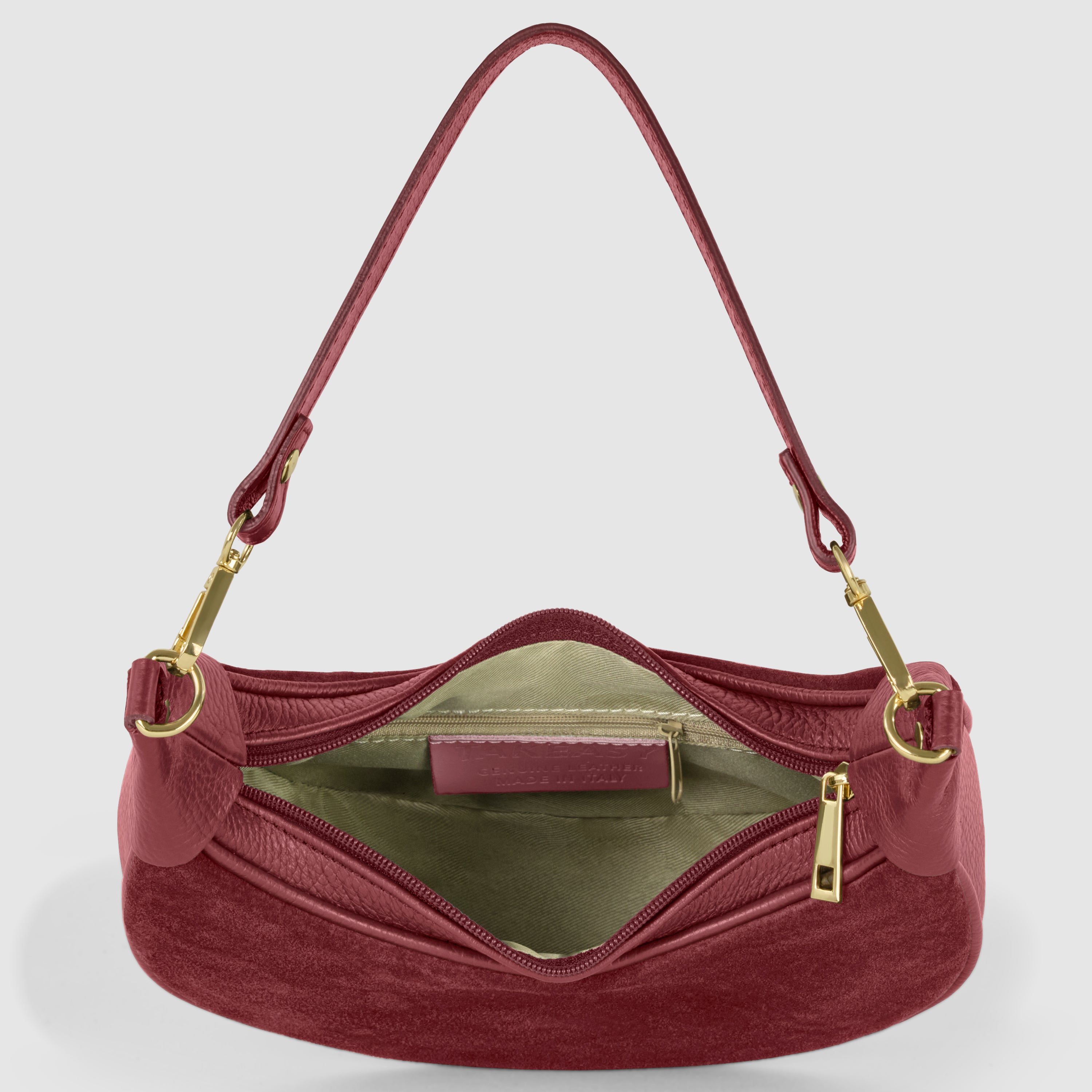 Genuine Italian Suede & Calf Leather Crescent Shoulder Bag