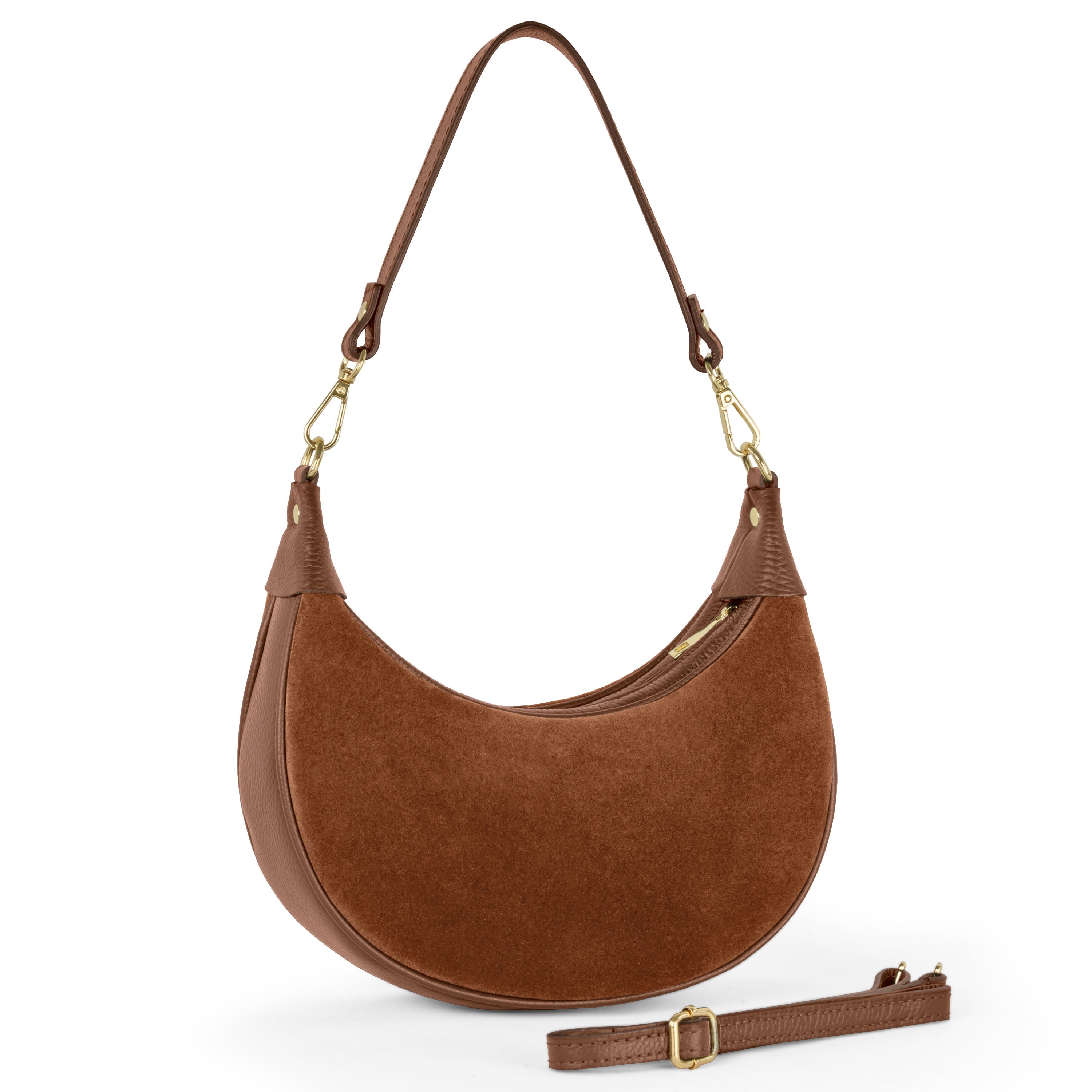 Genuine Italian Suede & Calf Leather Crescent Shoulder Bag