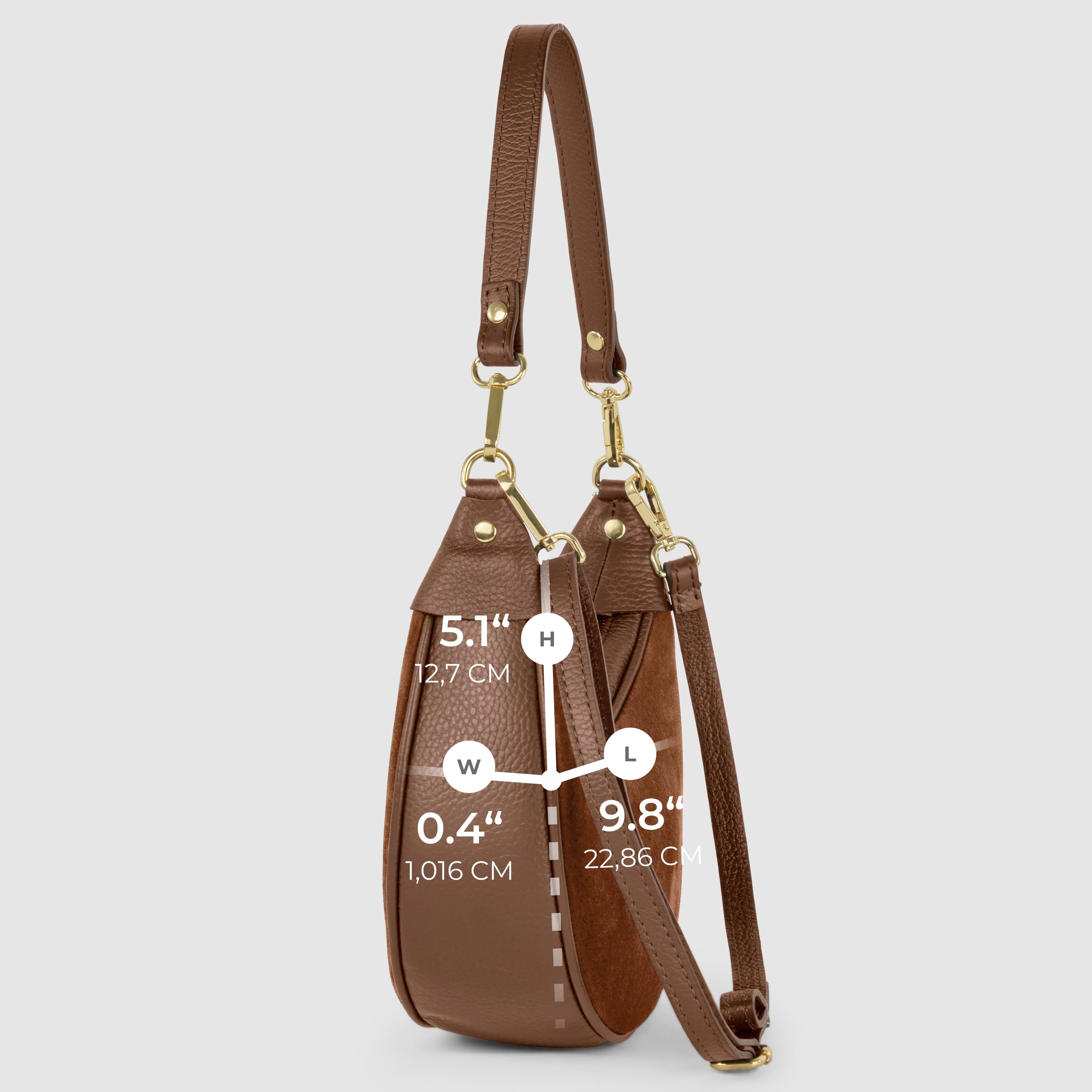 Genuine Italian Suede & Calf Leather Crescent Shoulder Bag