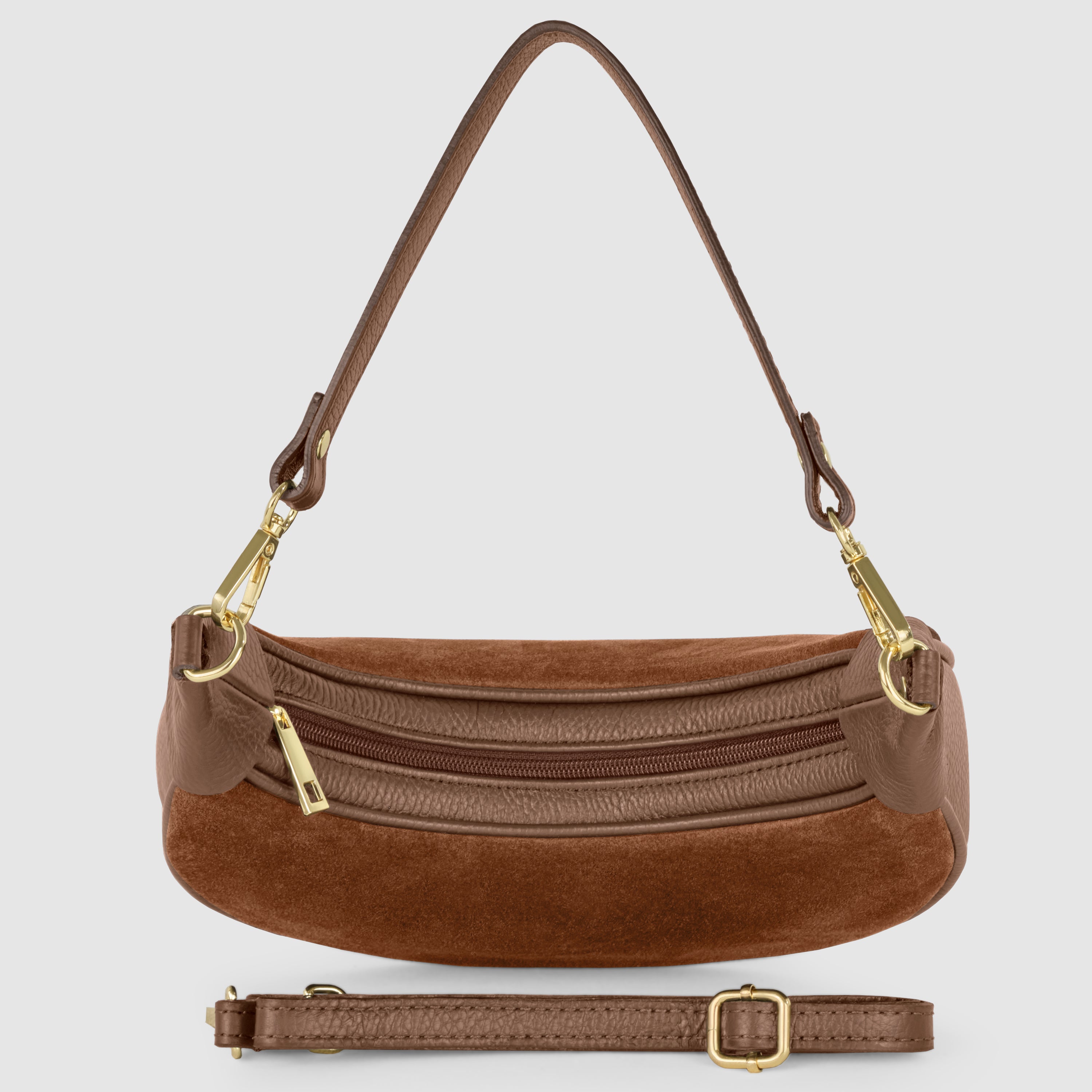 Genuine Italian Suede & Calf Leather Crescent Shoulder Bag