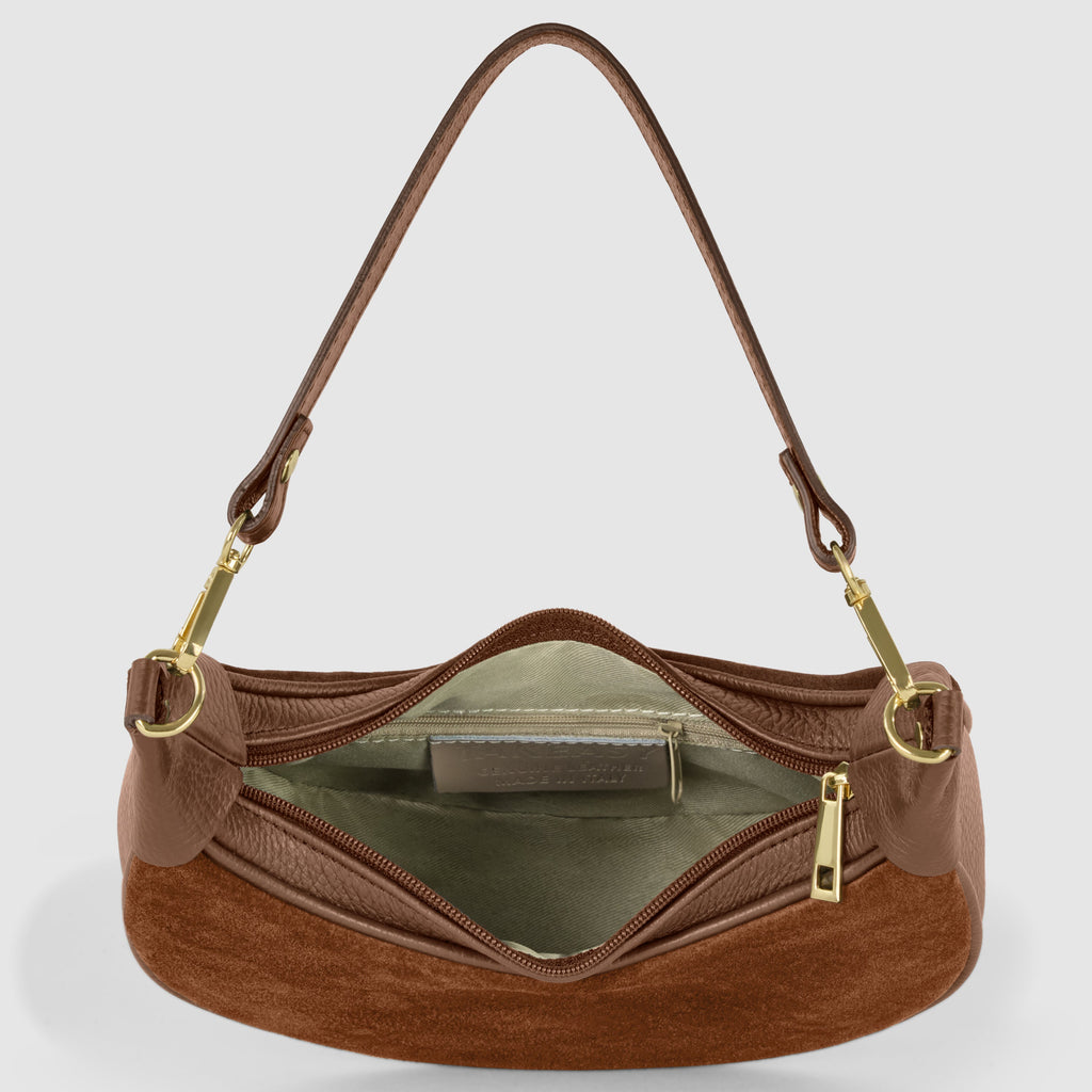 Genuine Italian Suede & Calf Leather Crescent Shoulder Bag