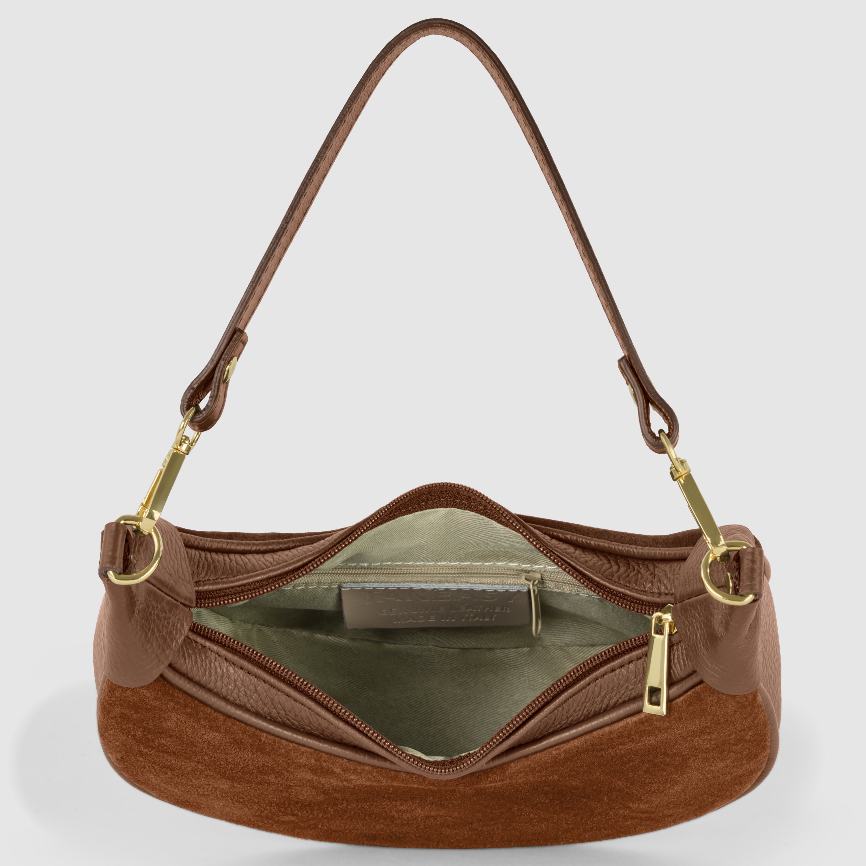 Genuine Italian Suede & Calf Leather Crescent Shoulder Bag