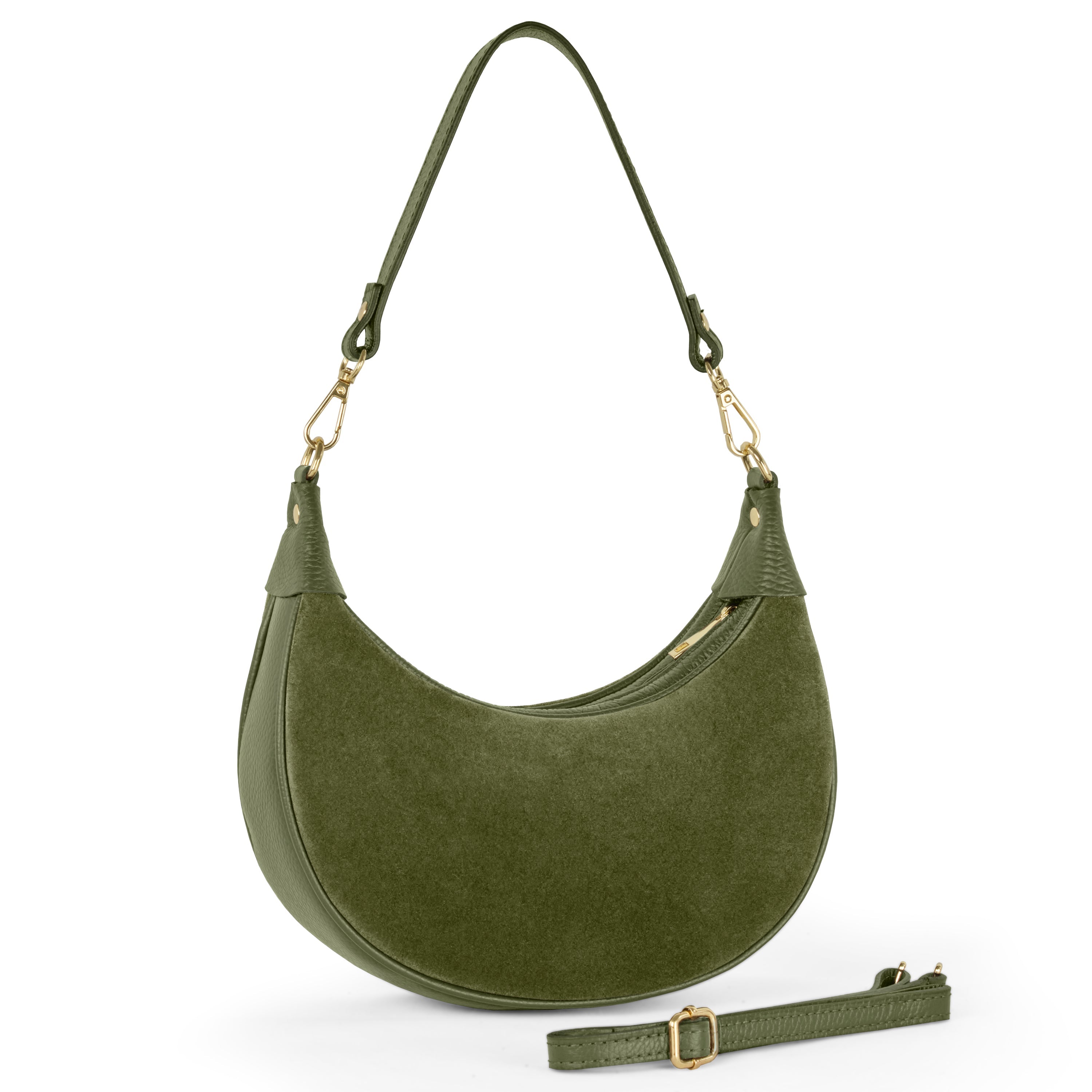 Genuine Italian Suede & Calf Leather Crescent Shoulder Bag
