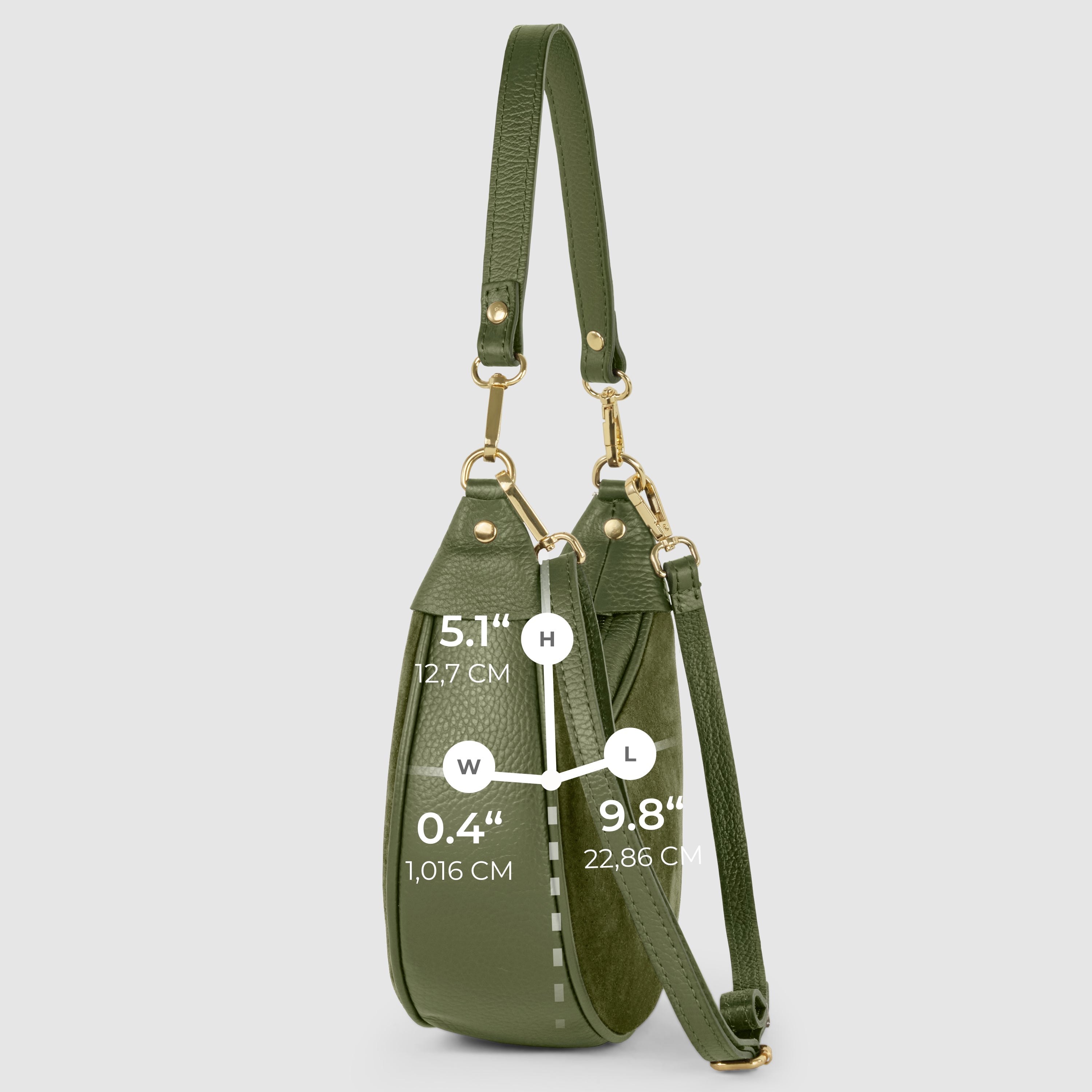 Genuine Italian Suede & Calf Leather Crescent Shoulder Bag