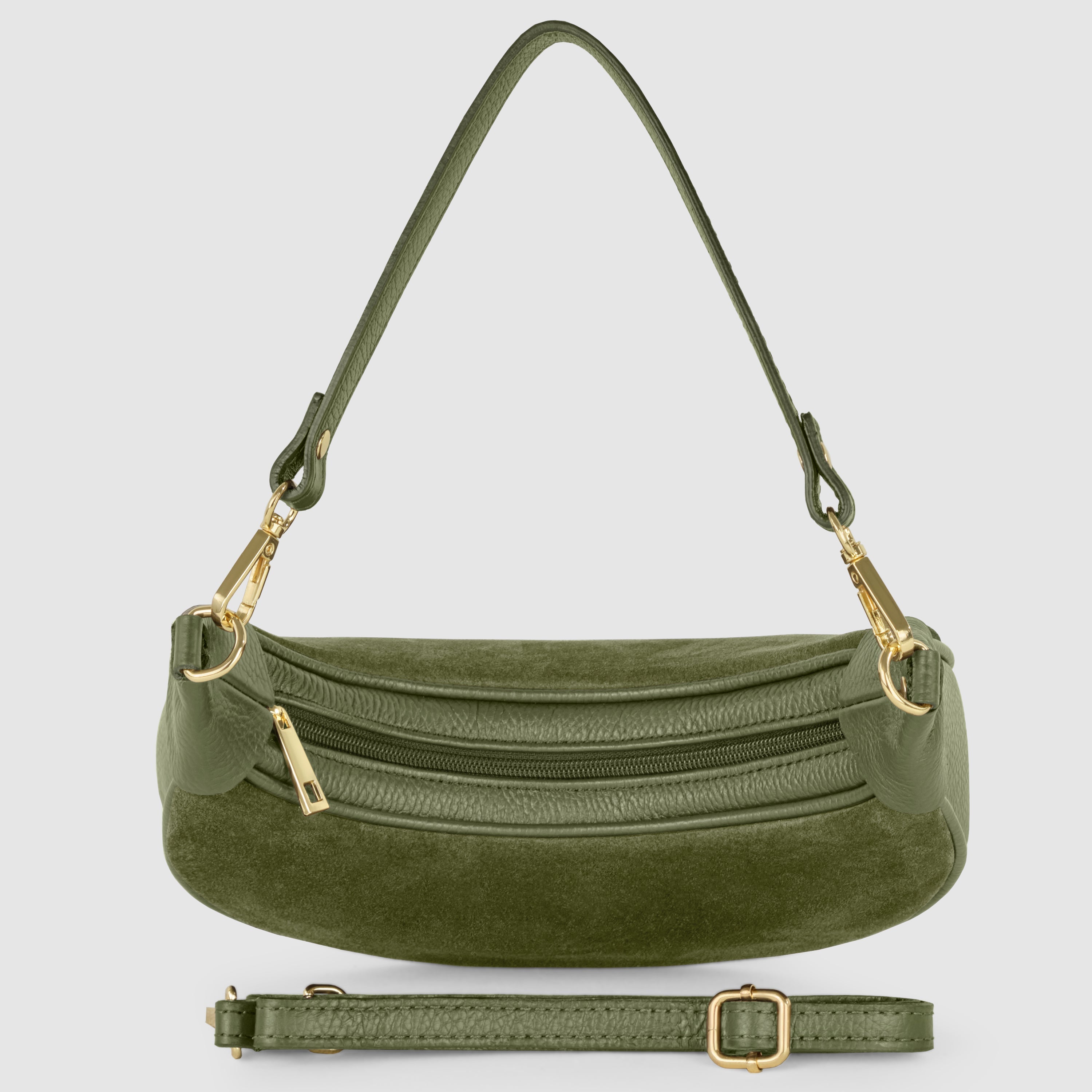 Genuine Italian Suede & Calf Leather Crescent Shoulder Bag