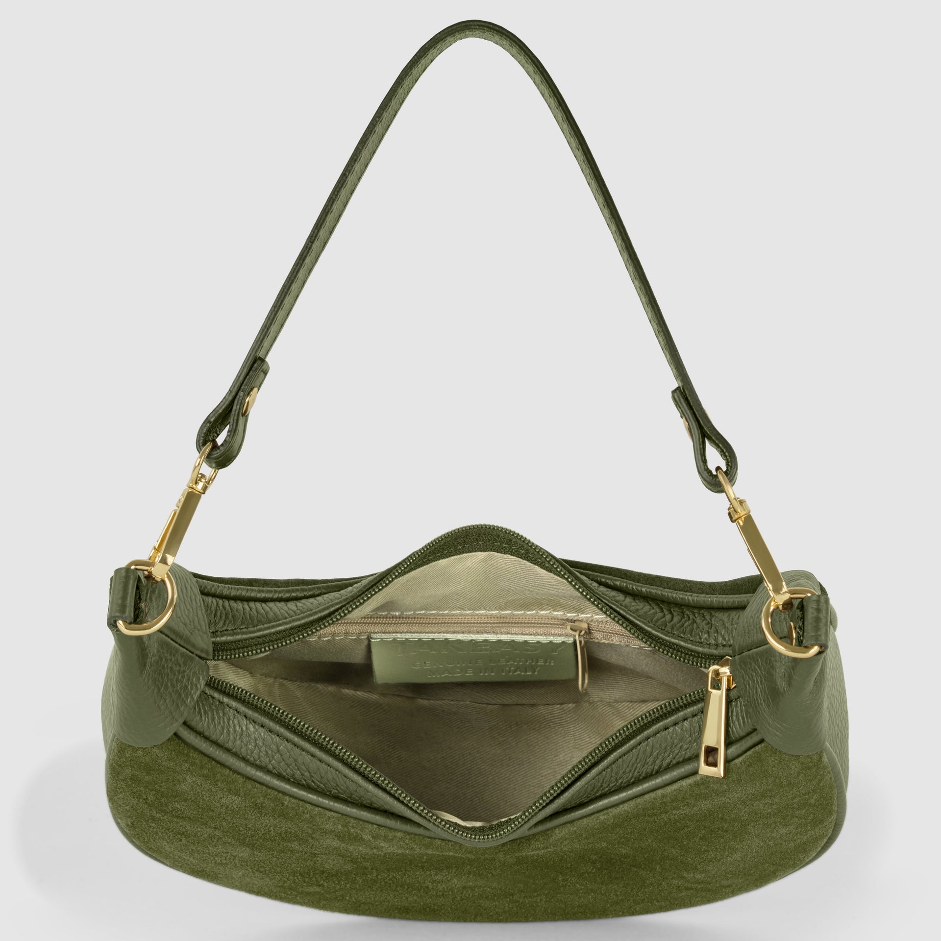 Genuine Italian Suede & Calf Leather Crescent Shoulder Bag