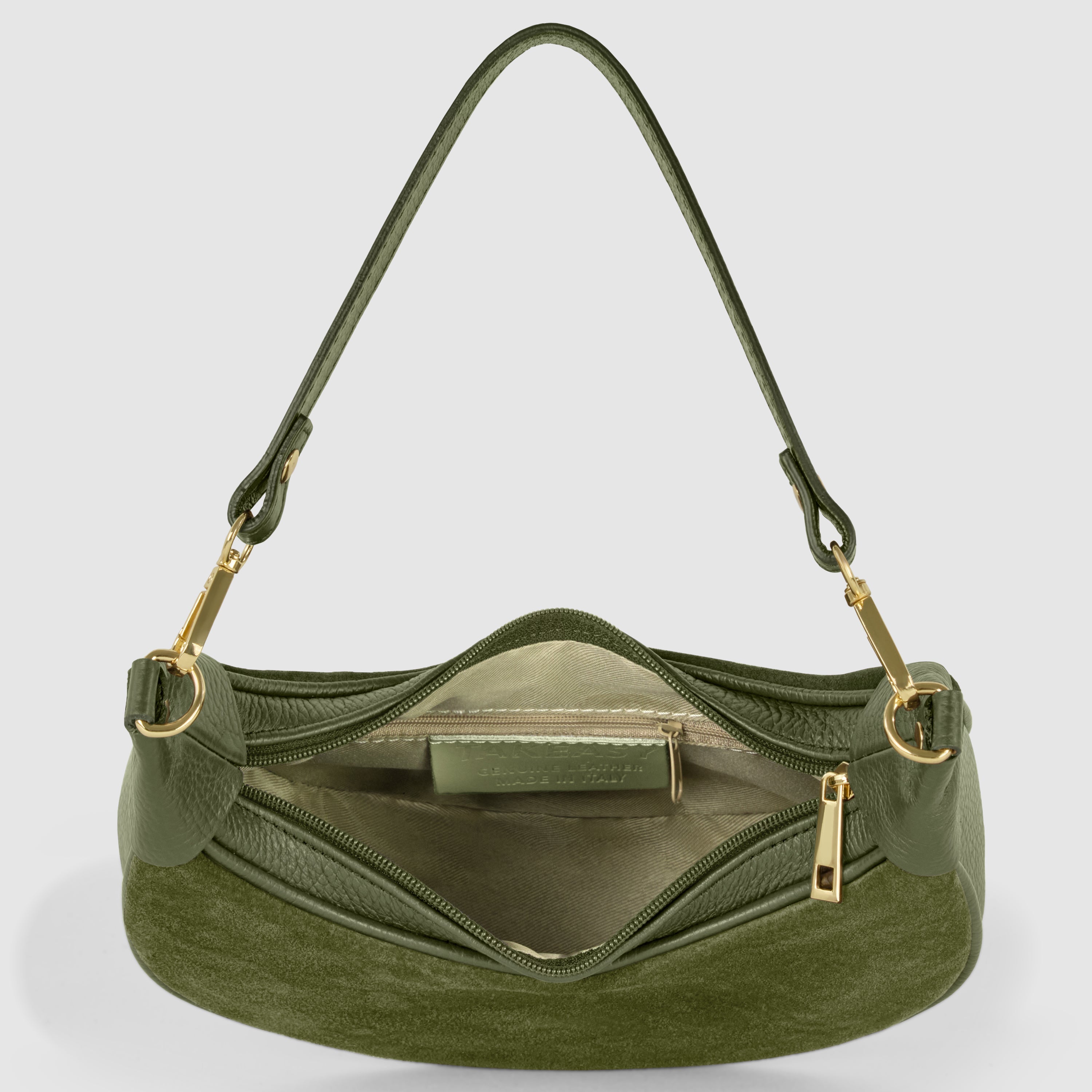 Genuine Italian Suede & Calf Leather Crescent Shoulder Bag
