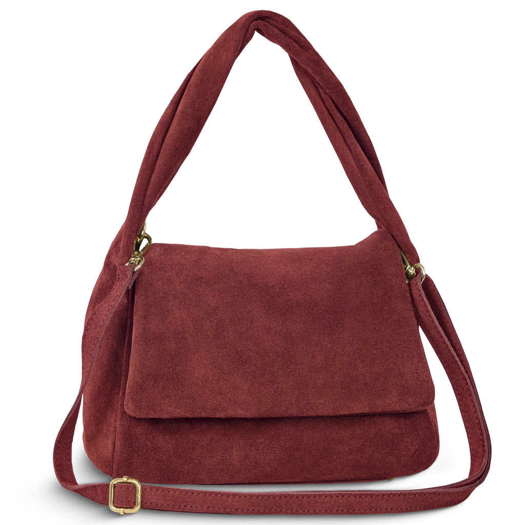Italian Genuine Suede Top-Handle Bag with Adjustable Strap