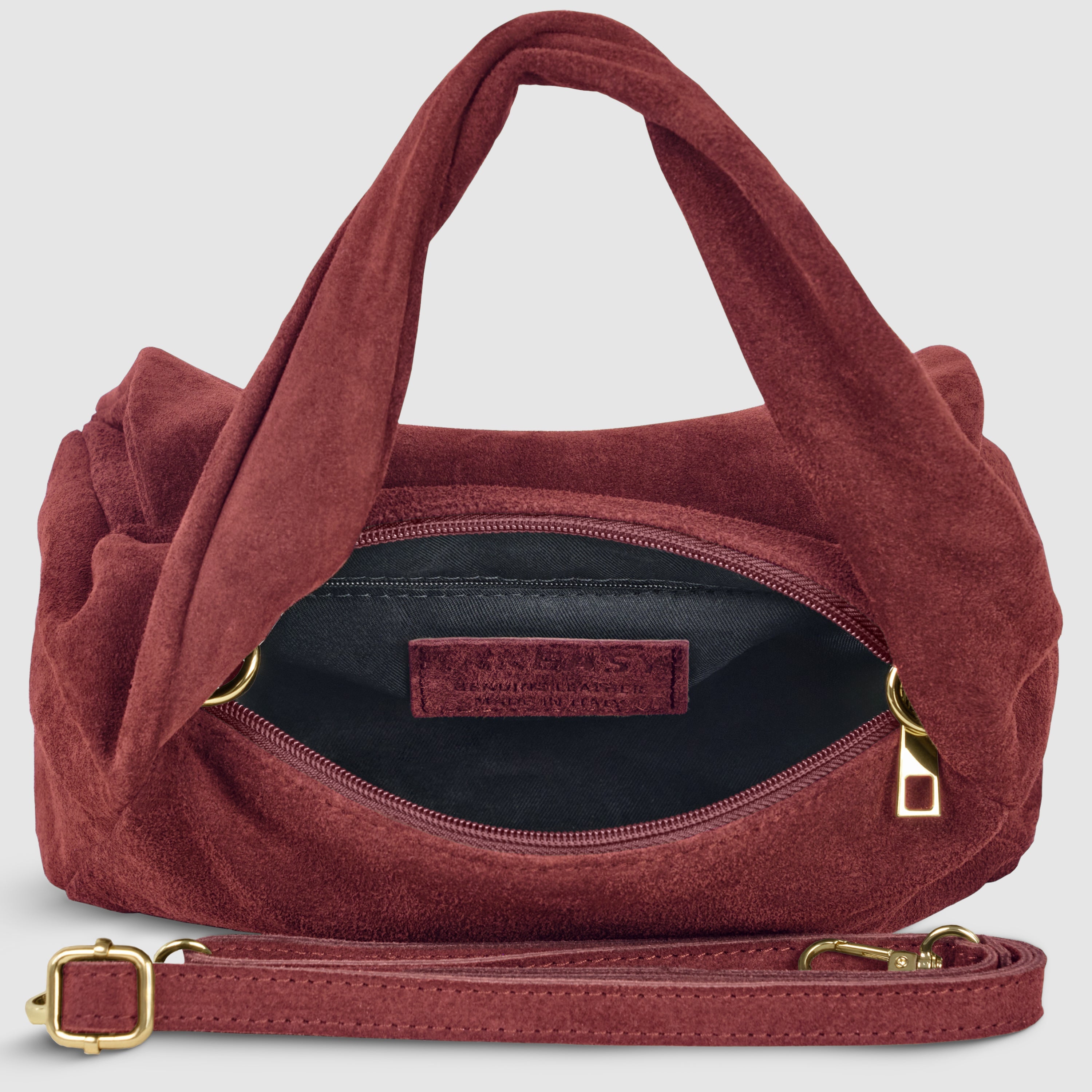 Italian Genuine Suede Top-Handle Bag with Adjustable Strap