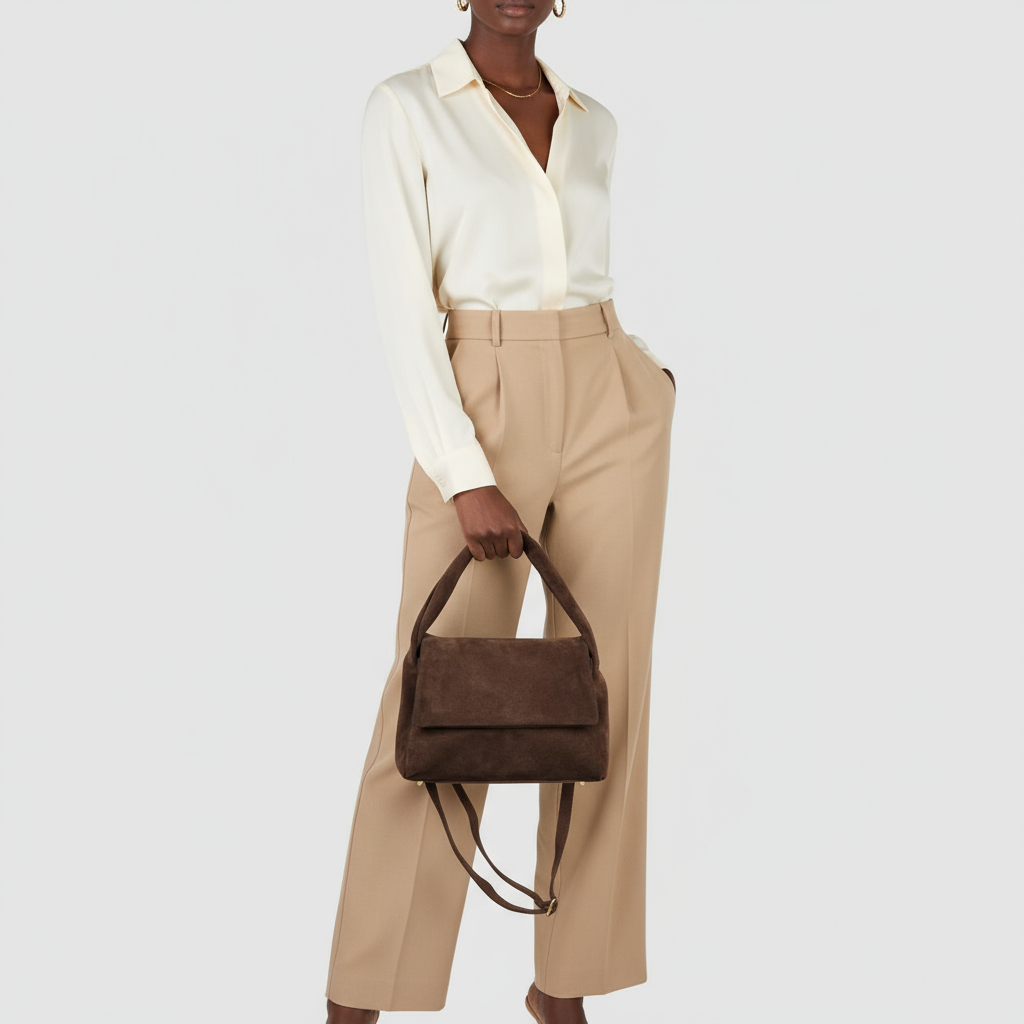 Italian Genuine Suede Top-Handle Bag with Adjustable Strap