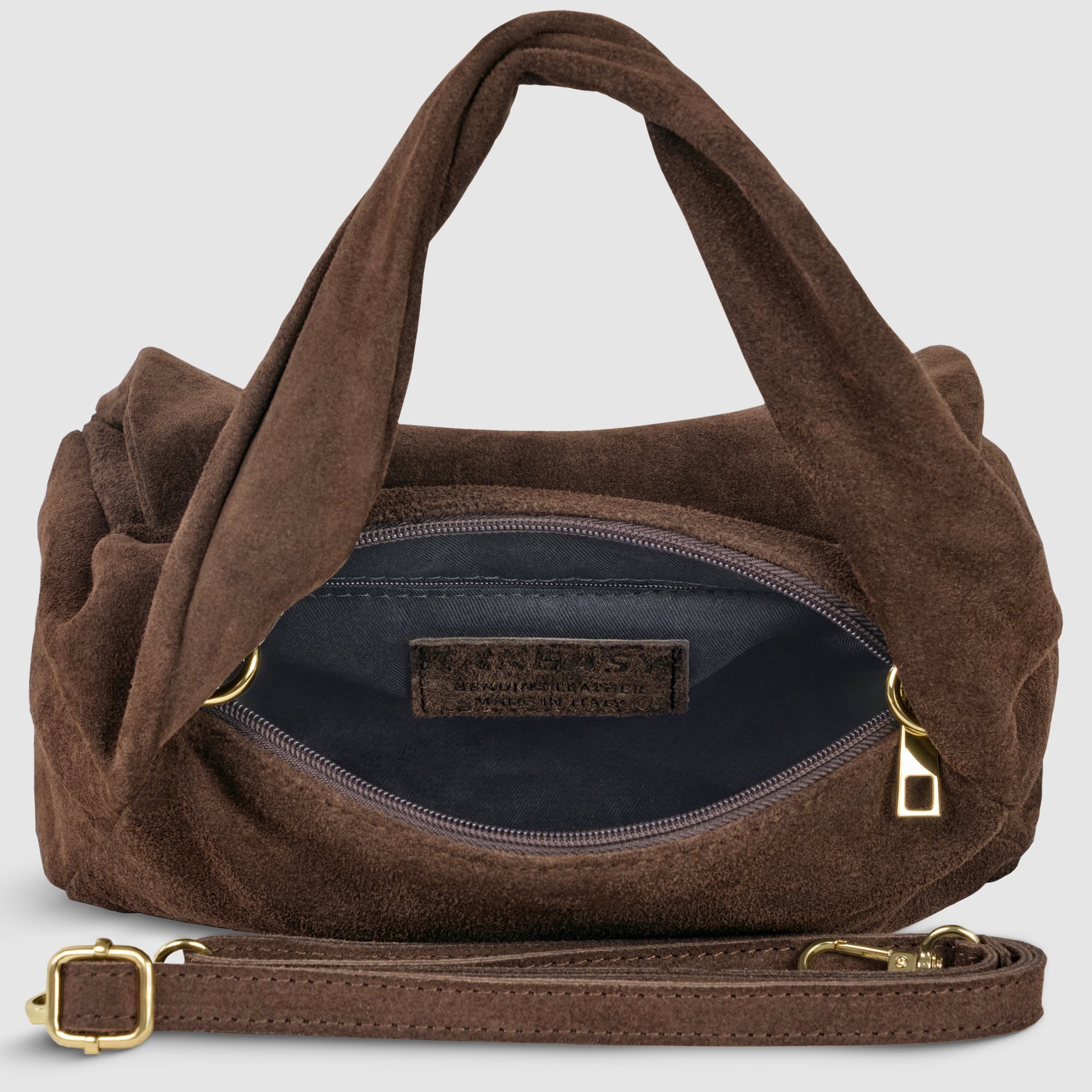 Italian Genuine Suede Top-Handle Bag with Adjustable Strap