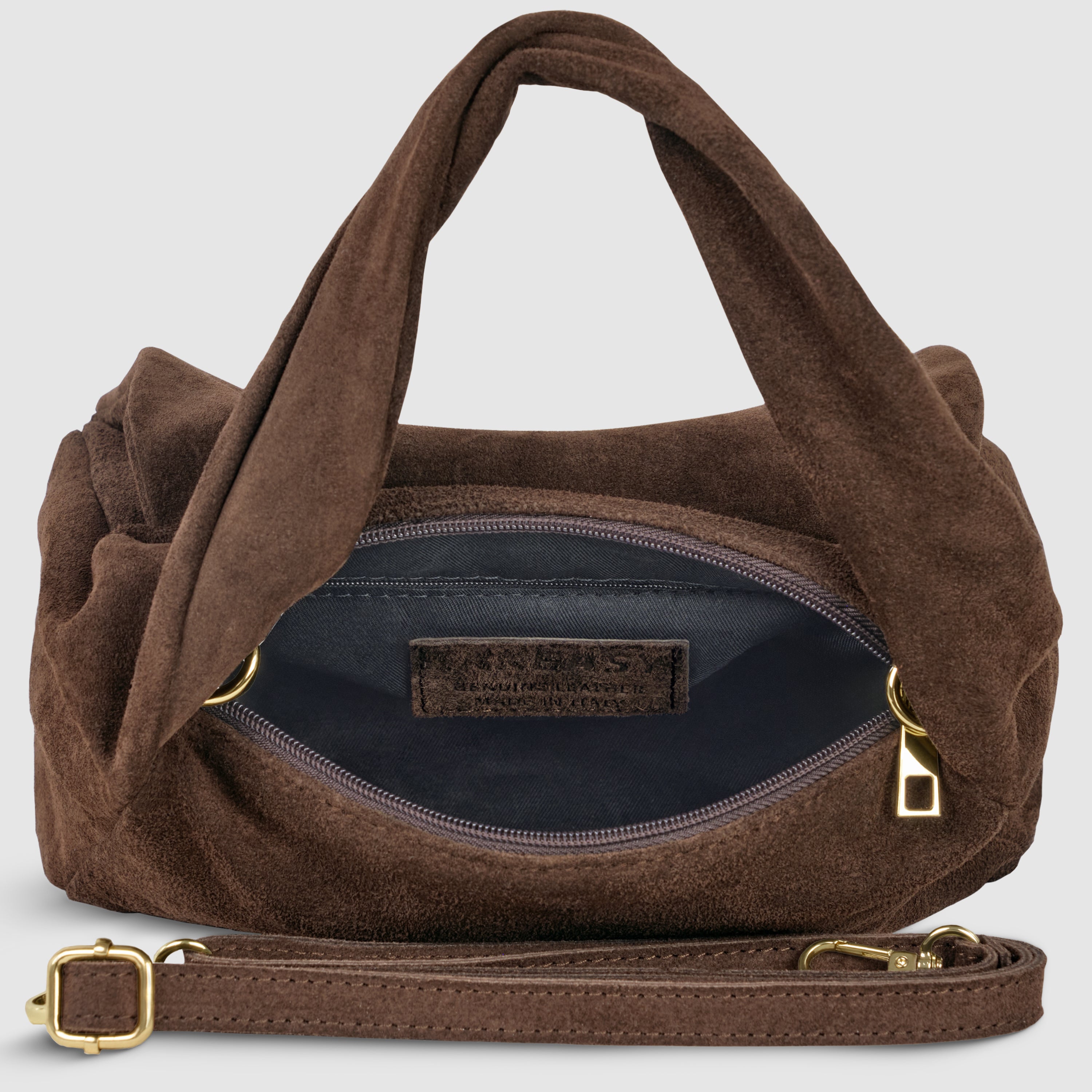 Italian Genuine Suede Top-Handle Bag with Adjustable Strap