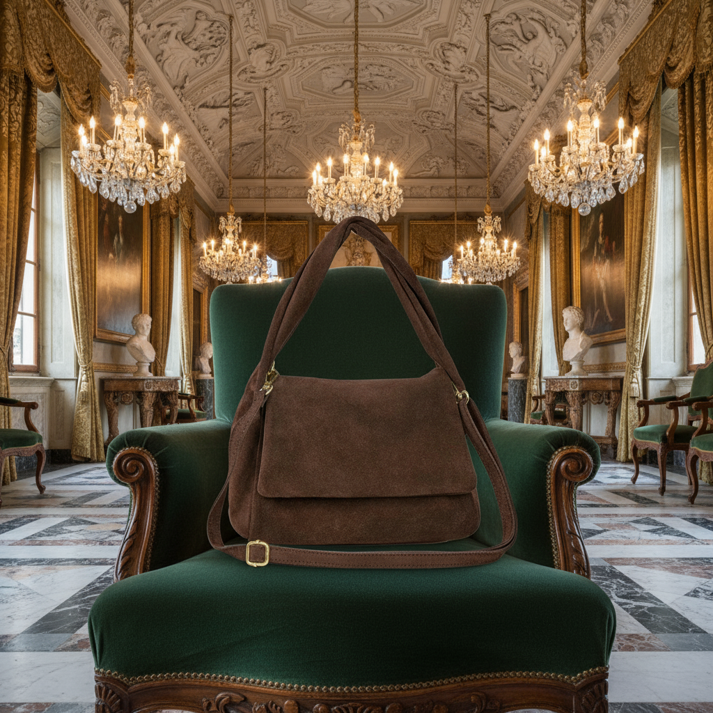 Italian Genuine Suede Top-Handle Bag with Adjustable Strap