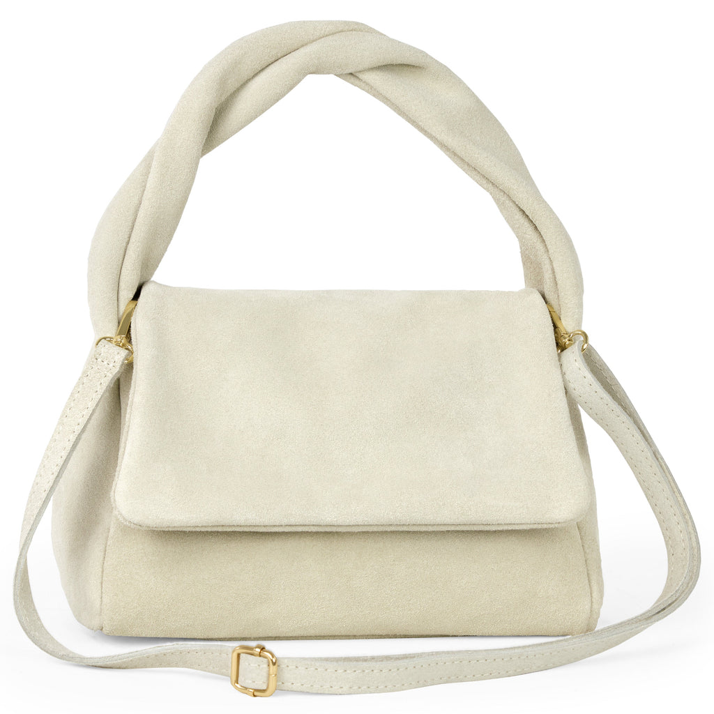 Italian Genuine Suede Top-Handle Bag with Adjustable Strap